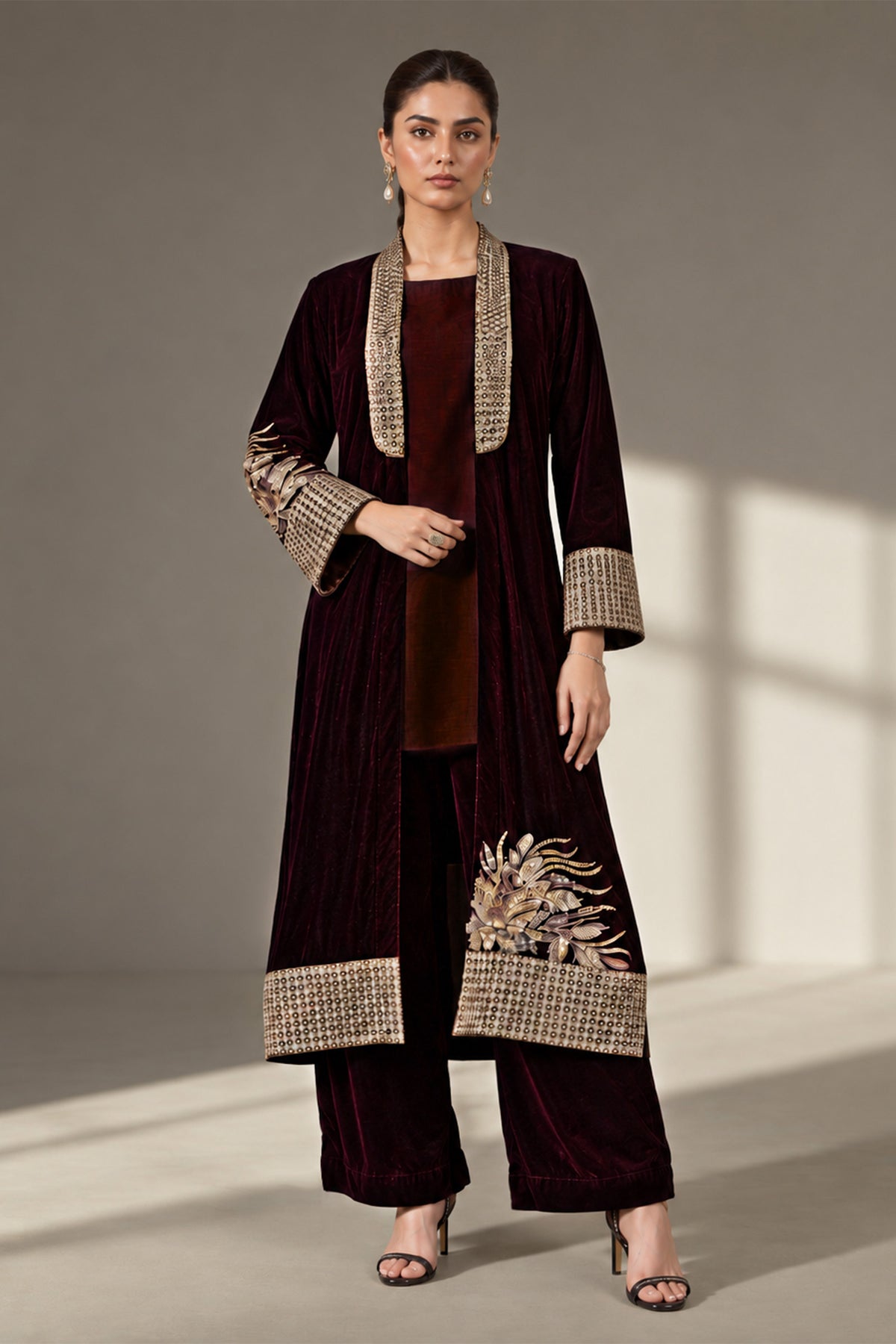 3 Piece Embroidered Velvet Suit