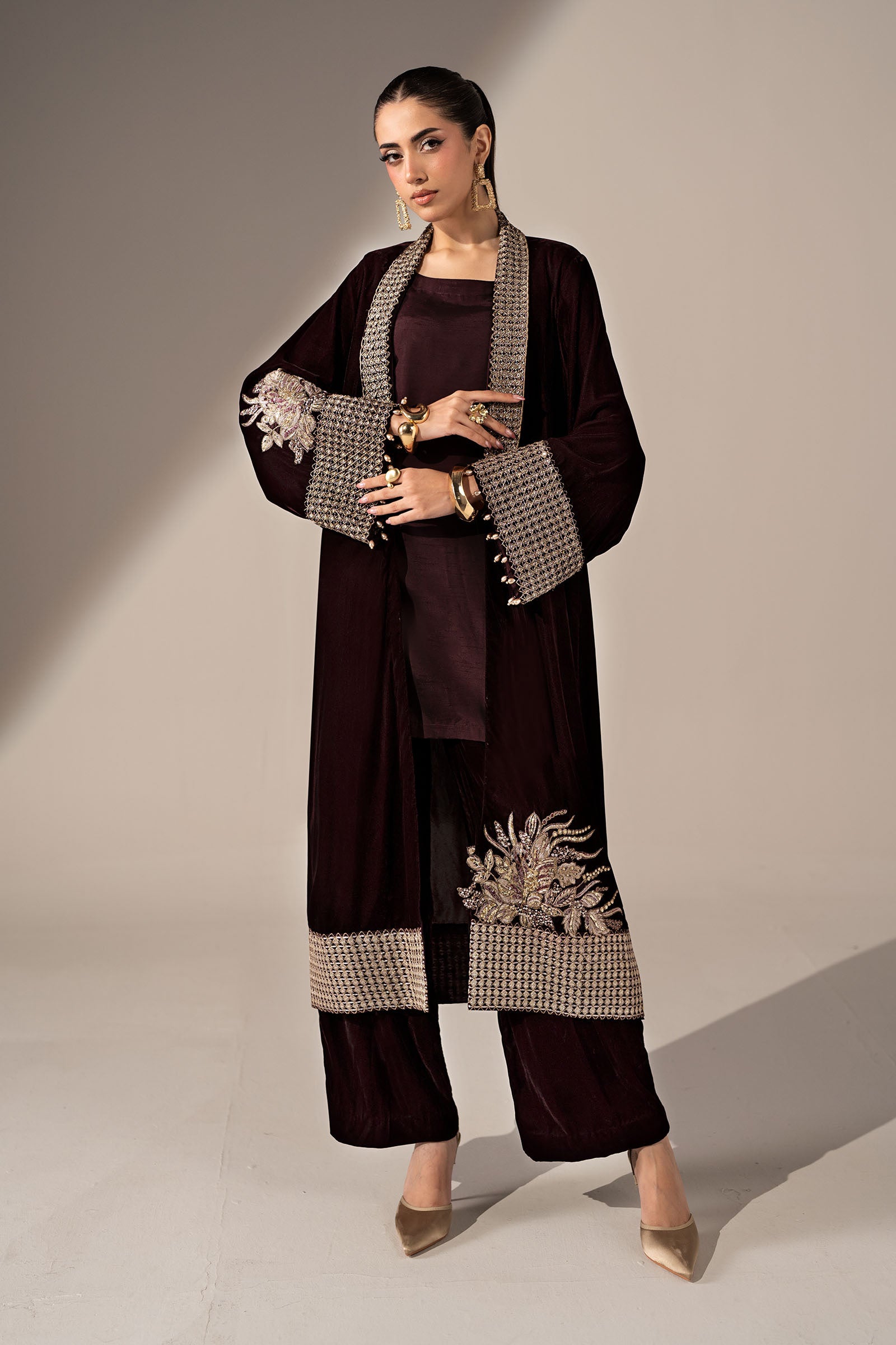3 Piece Embroidered Velvet Suit