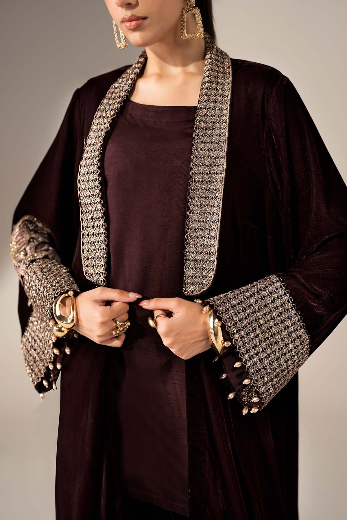 3 Piece Embroidered Velvet Suit