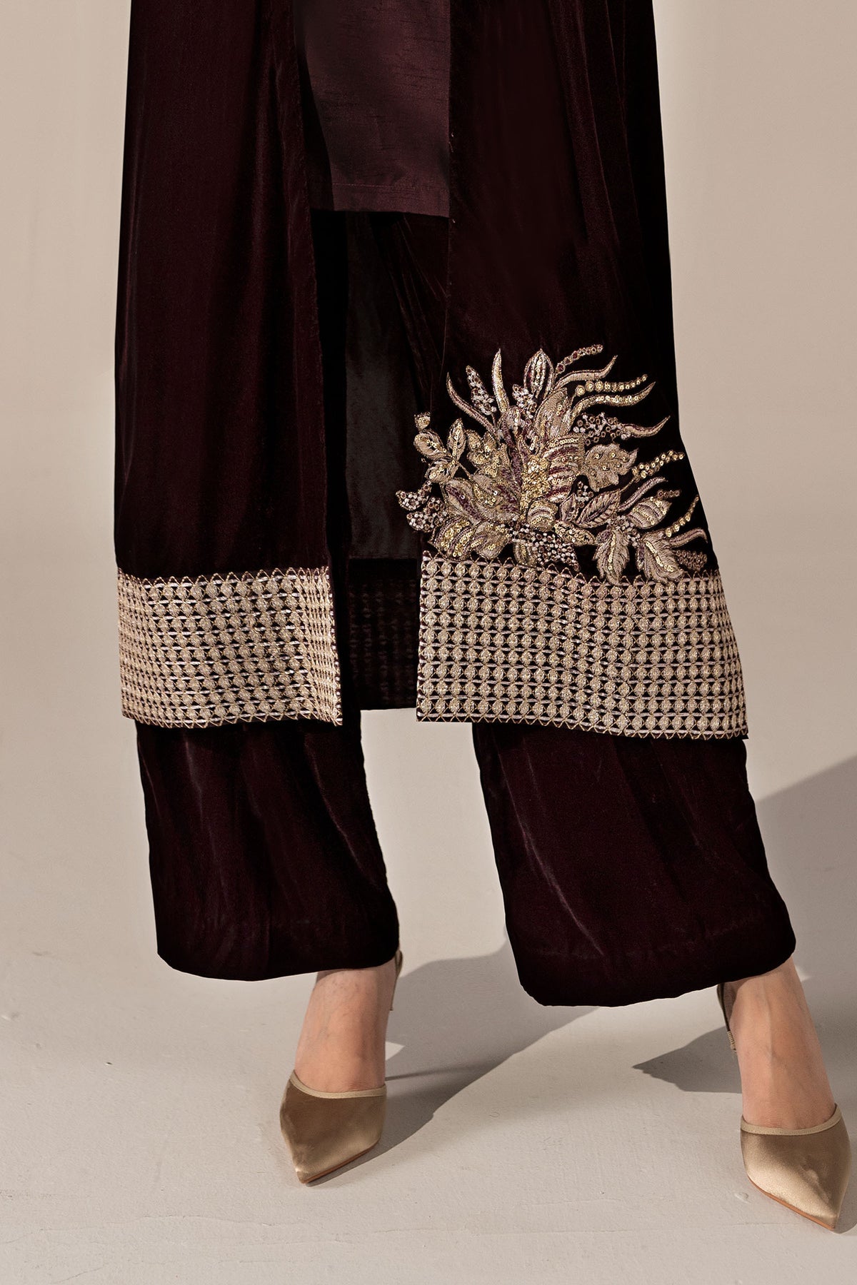 3 Piece Embroidered Velvet Suit