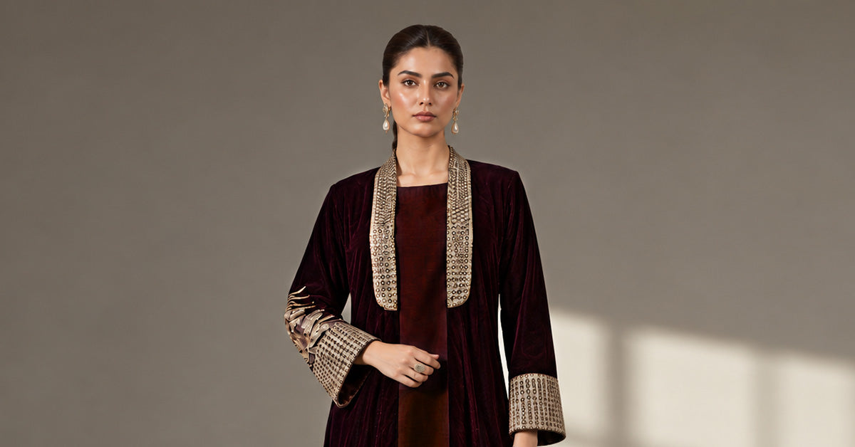 3 Piece Embroidered Velvet Suit