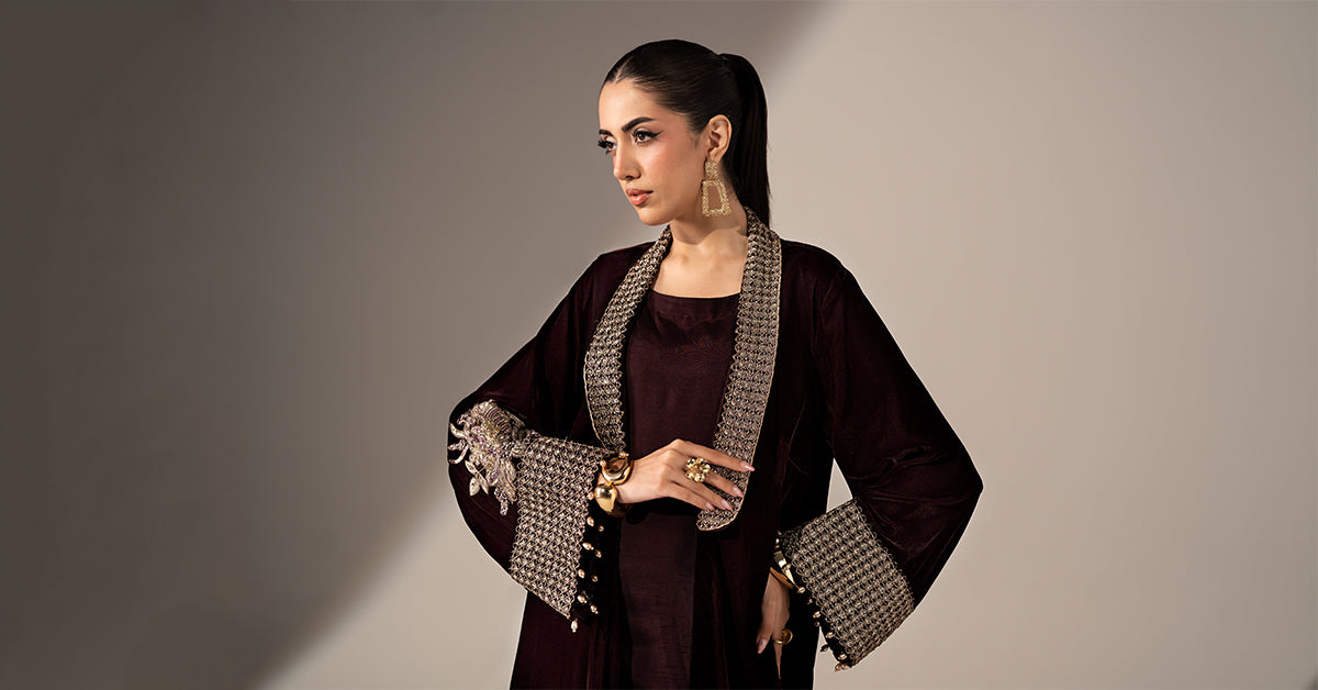 3 Piece Embroidered Velvet Suit