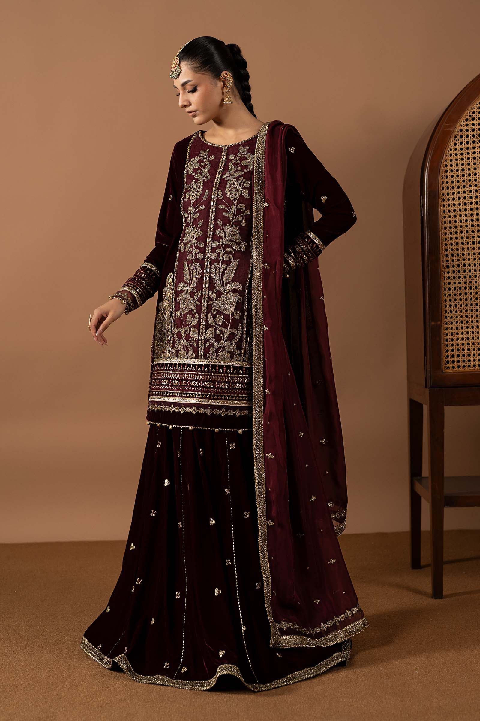 3 Piece Embroidered Velvet Suit