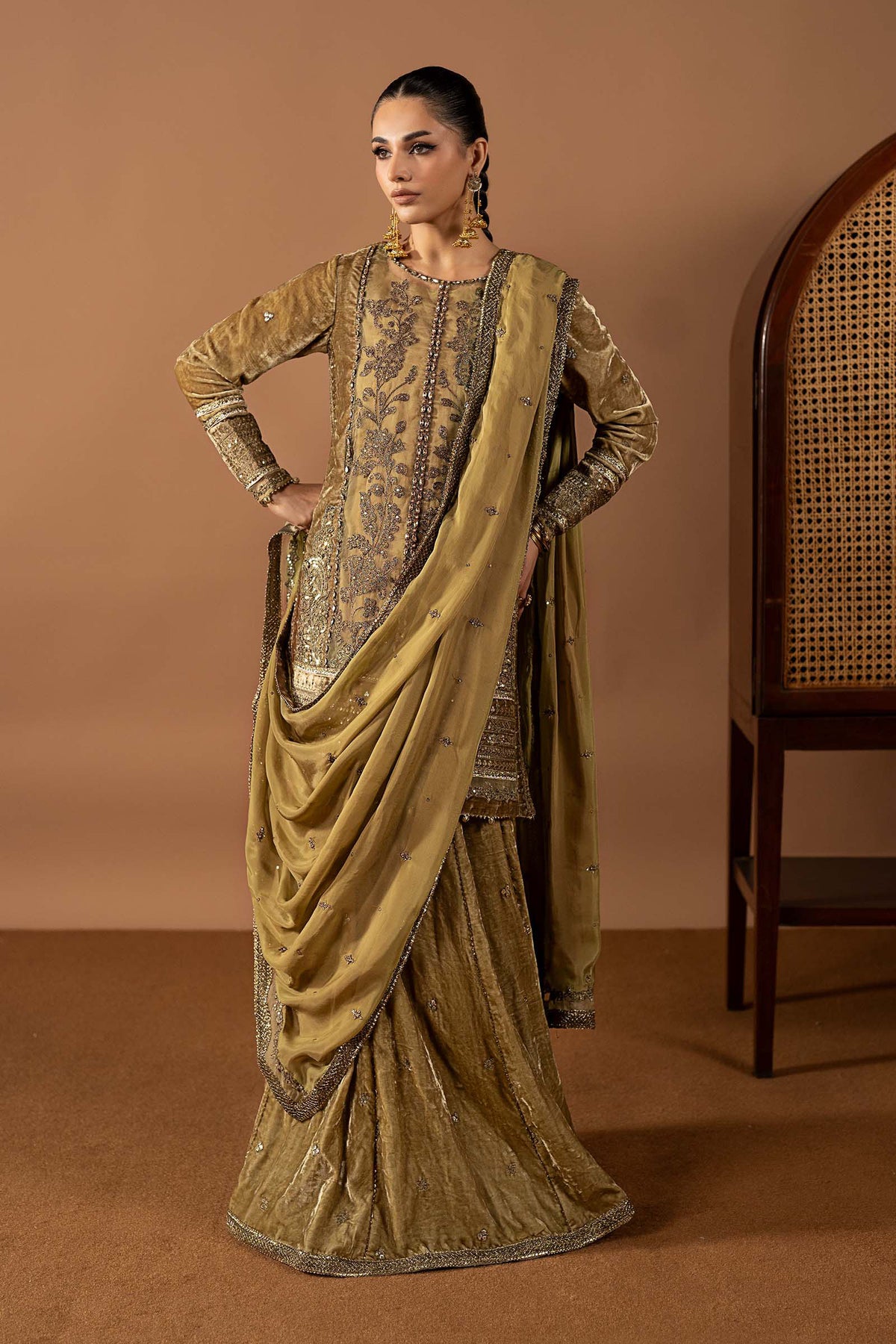 3 Piece Embroidered Velvet Suit