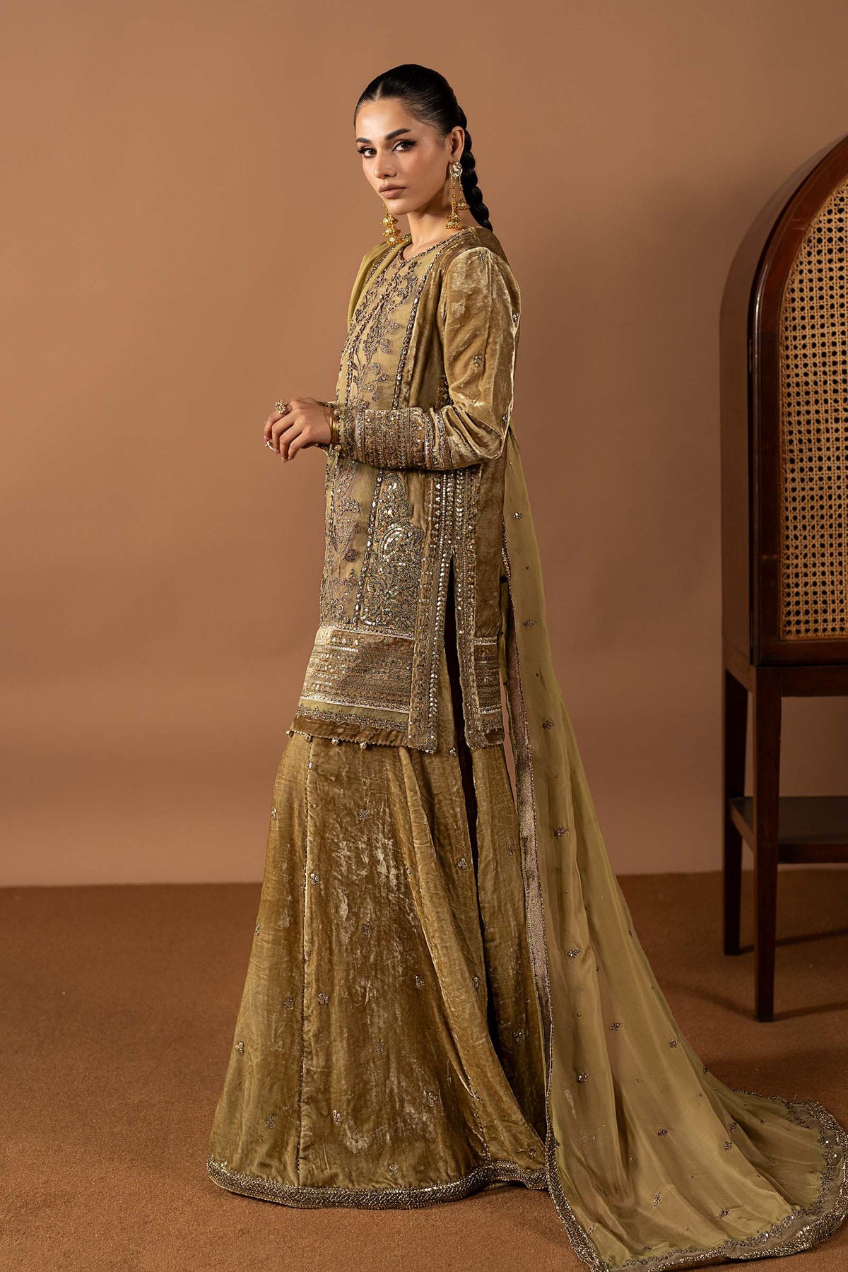 3 Piece Embroidered Velvet Suit