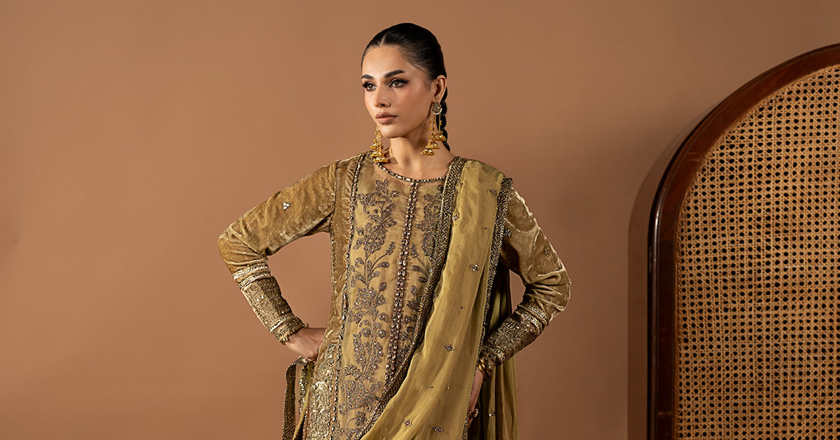 3 Piece Embroidered Velvet Suit