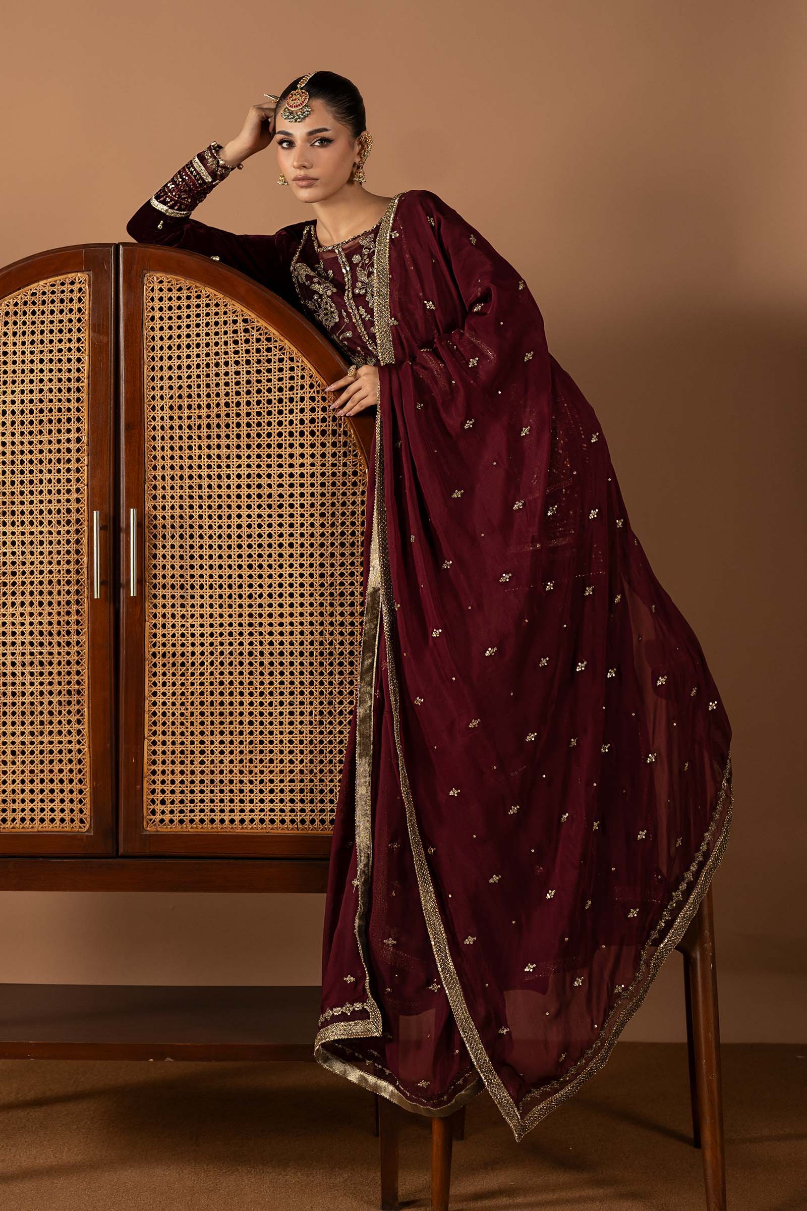3 Piece Embroidered Velvet Suit