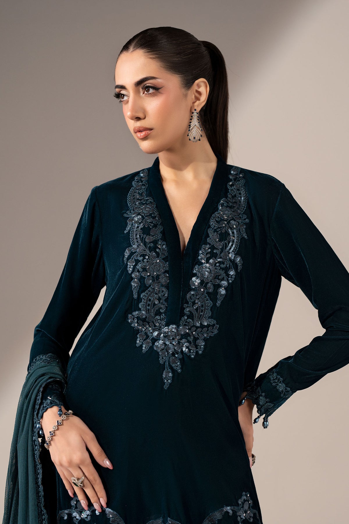 3 Piece Embroidered Velvet Suit