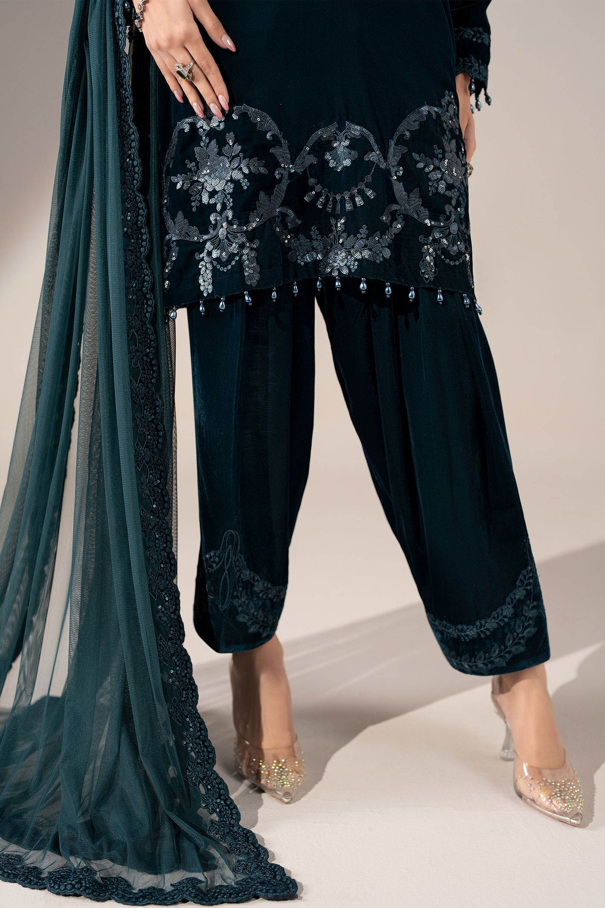 3 Piece Embroidered Velvet Suit