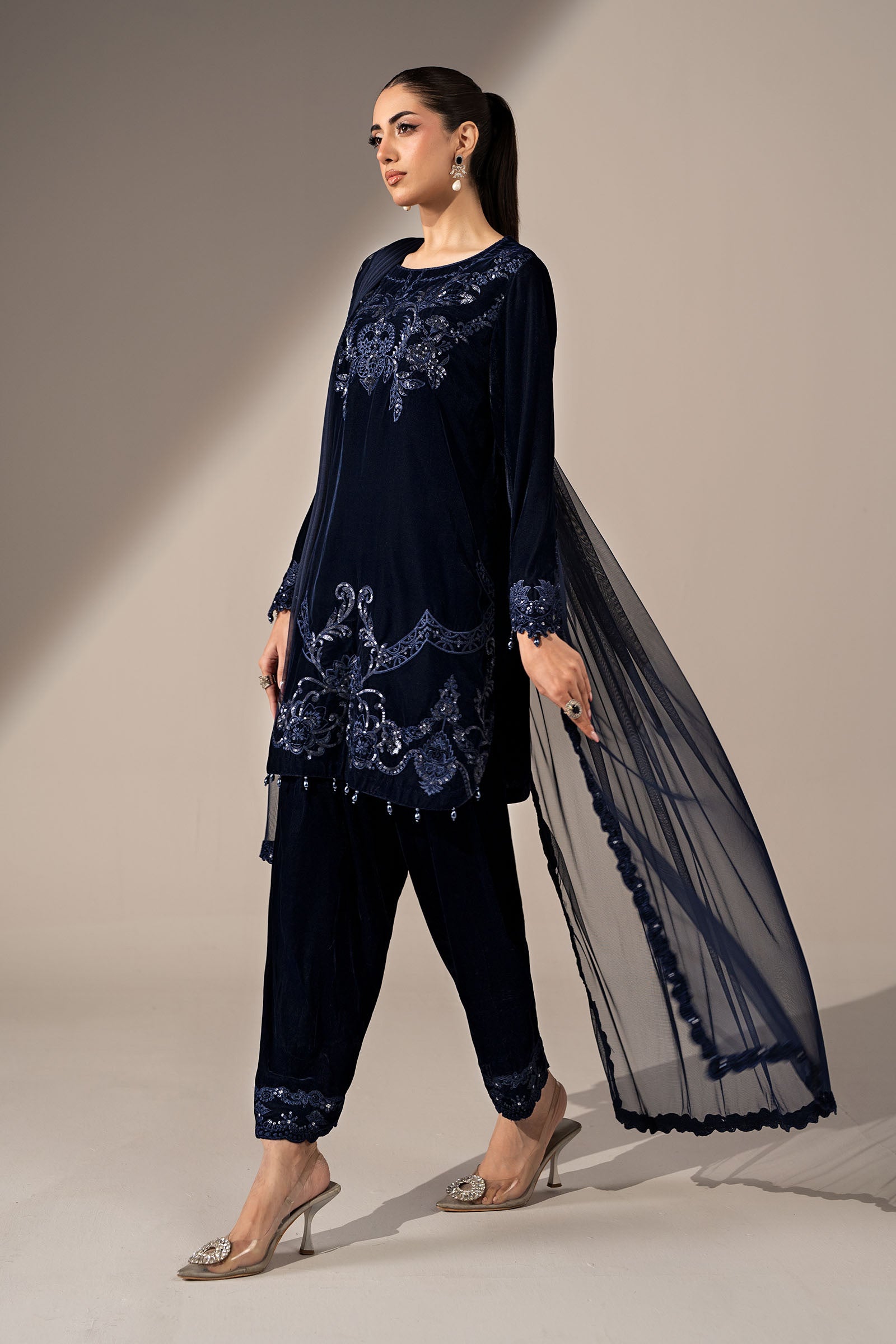 3 Piece Embroidered Velvet Suit