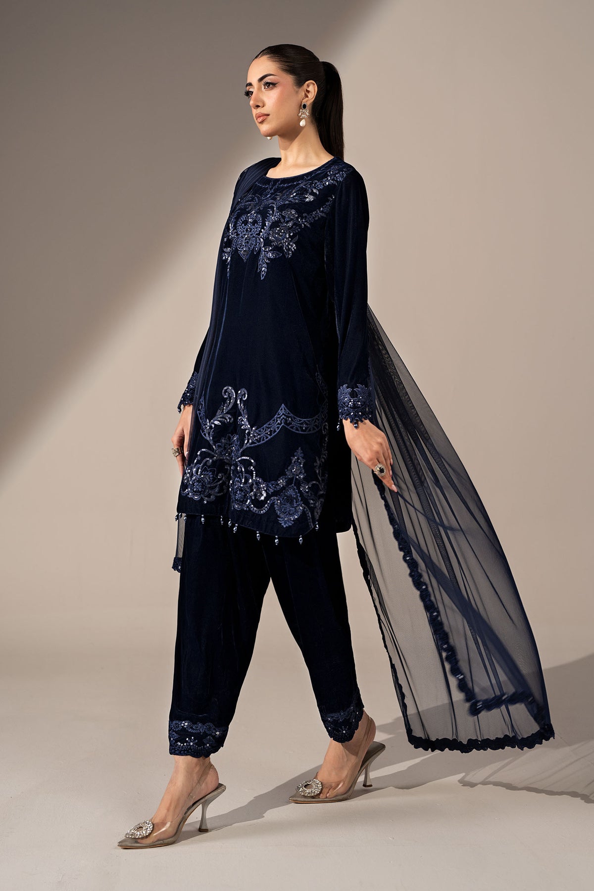3 Piece Embroidered Velvet Suit