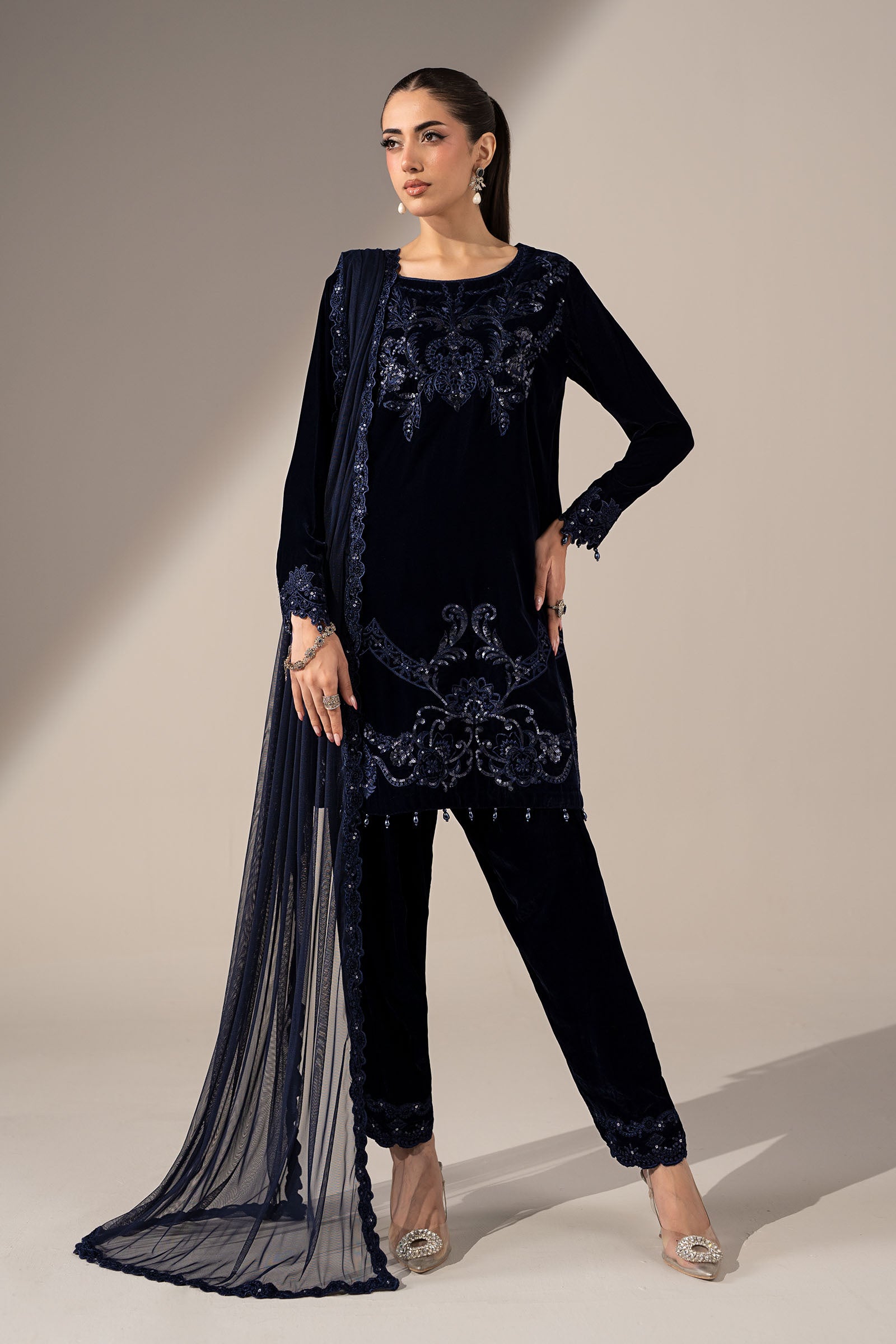 3 Piece Embroidered Velvet Suit
