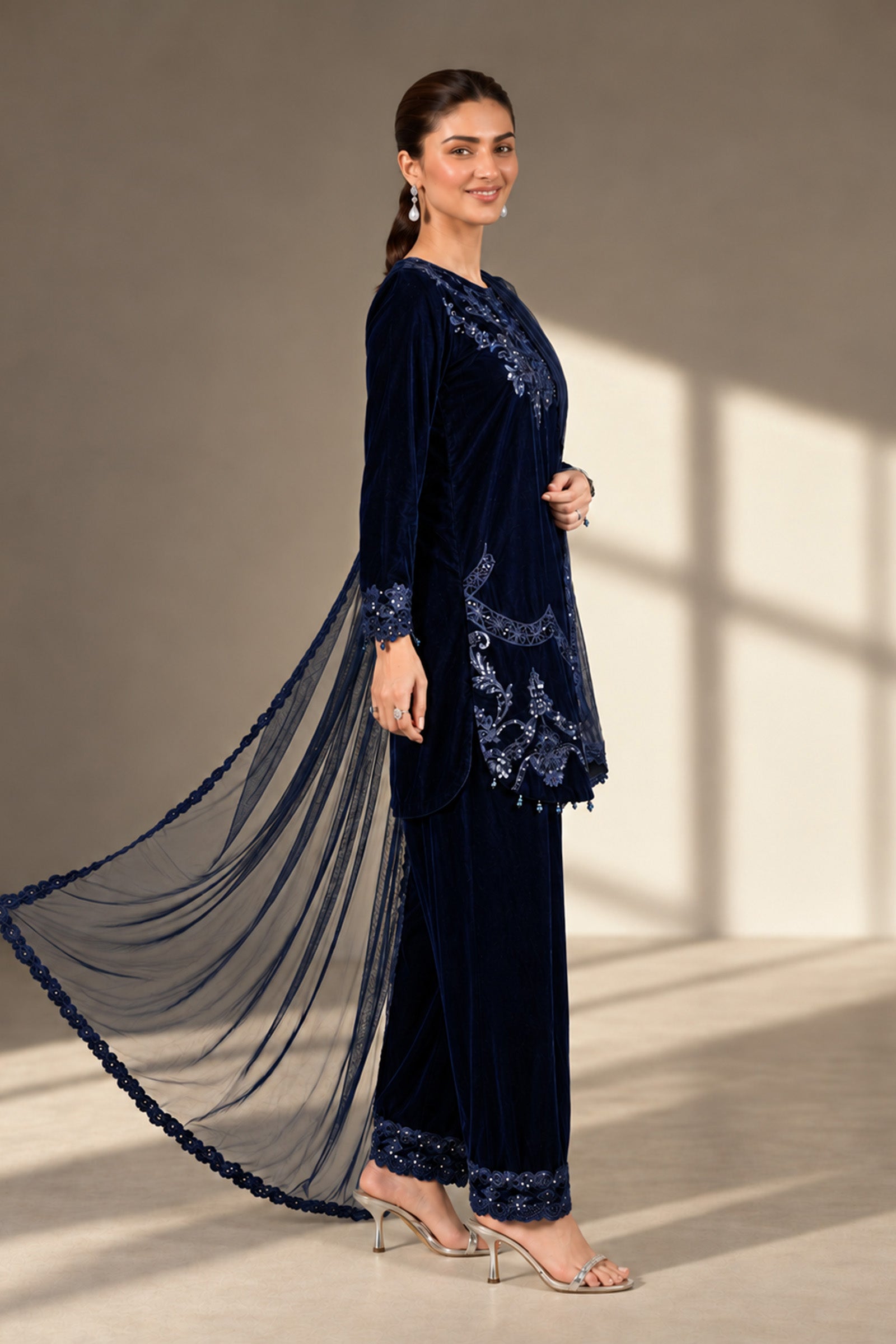 3 Piece Embroidered Velvet Suit