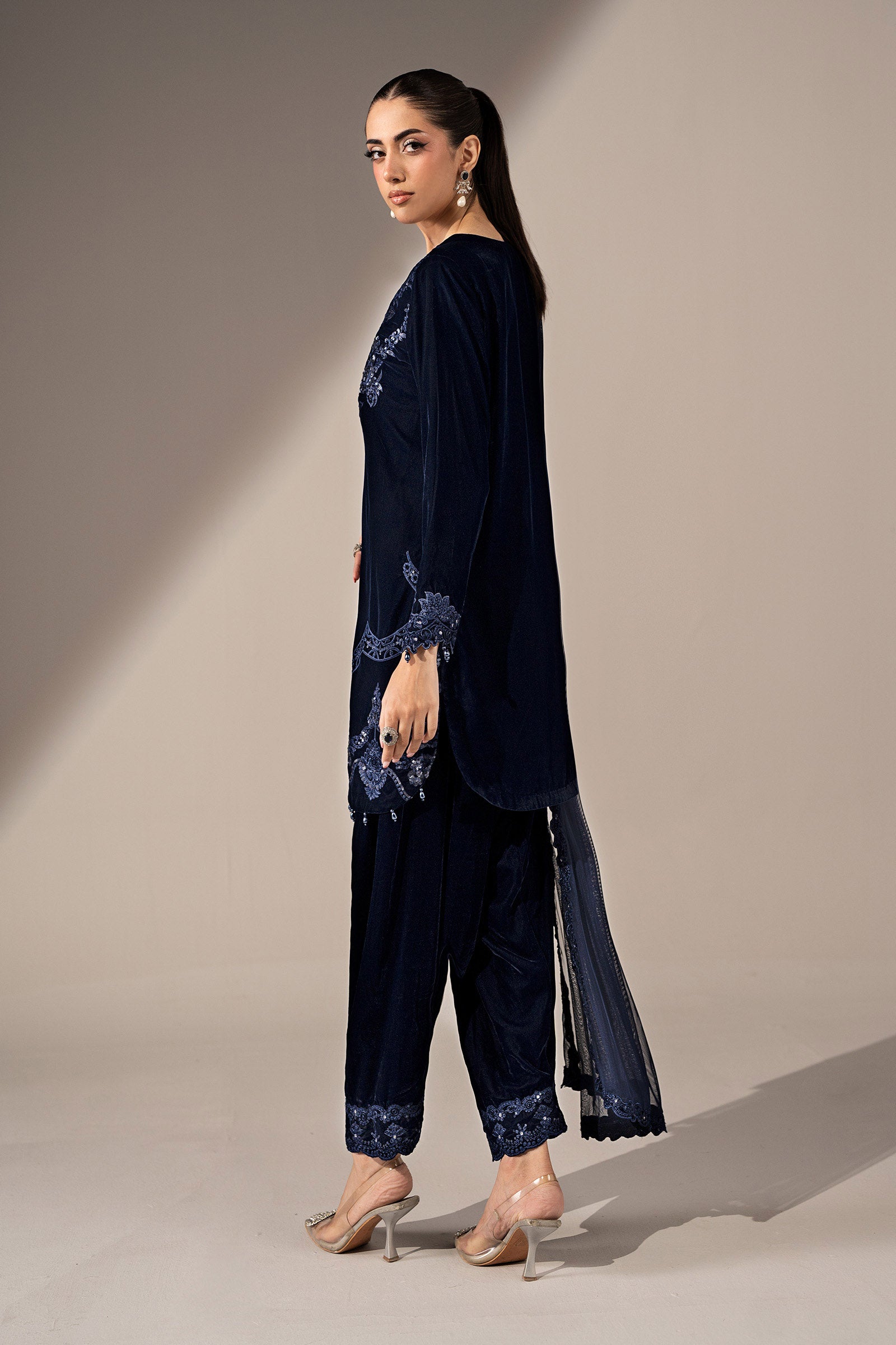 3 Piece Embroidered Velvet Suit