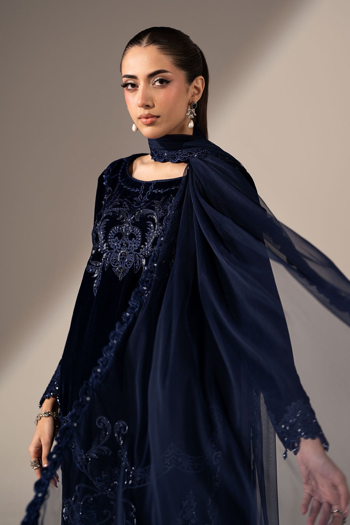 3 Piece Embroidered Velvet Suit