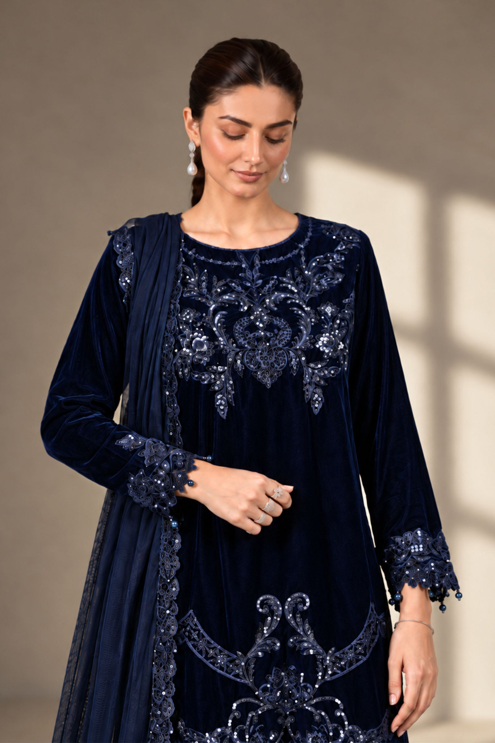 3 Piece Embroidered Velvet Suit