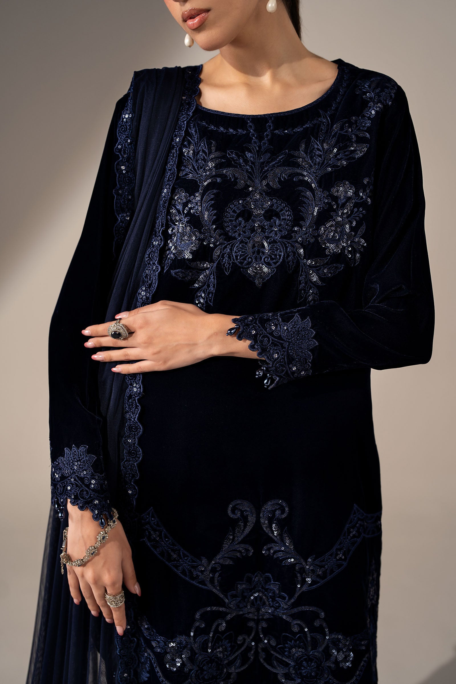 3 Piece Embroidered Velvet Suit