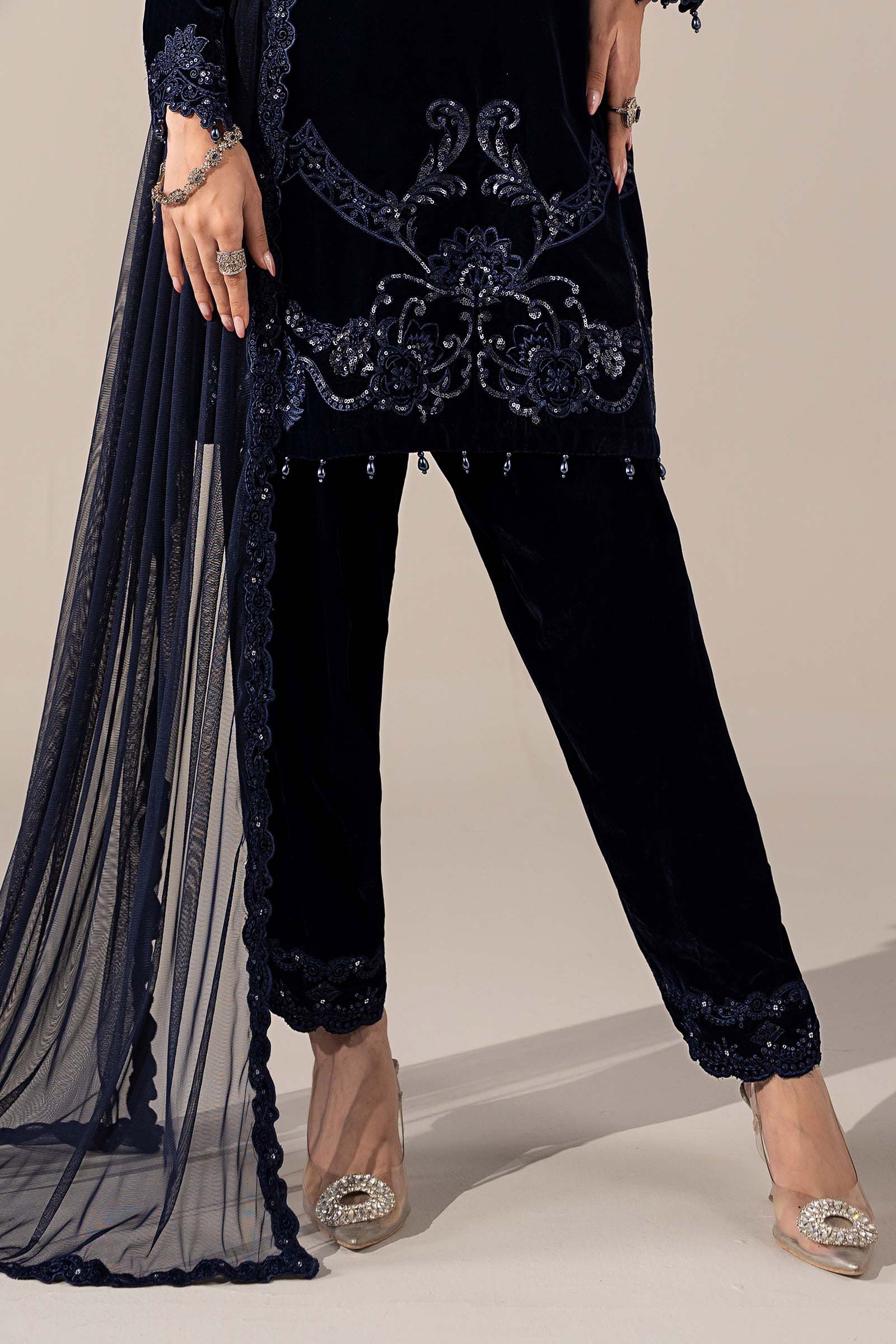 3 Piece Embroidered Velvet Suit