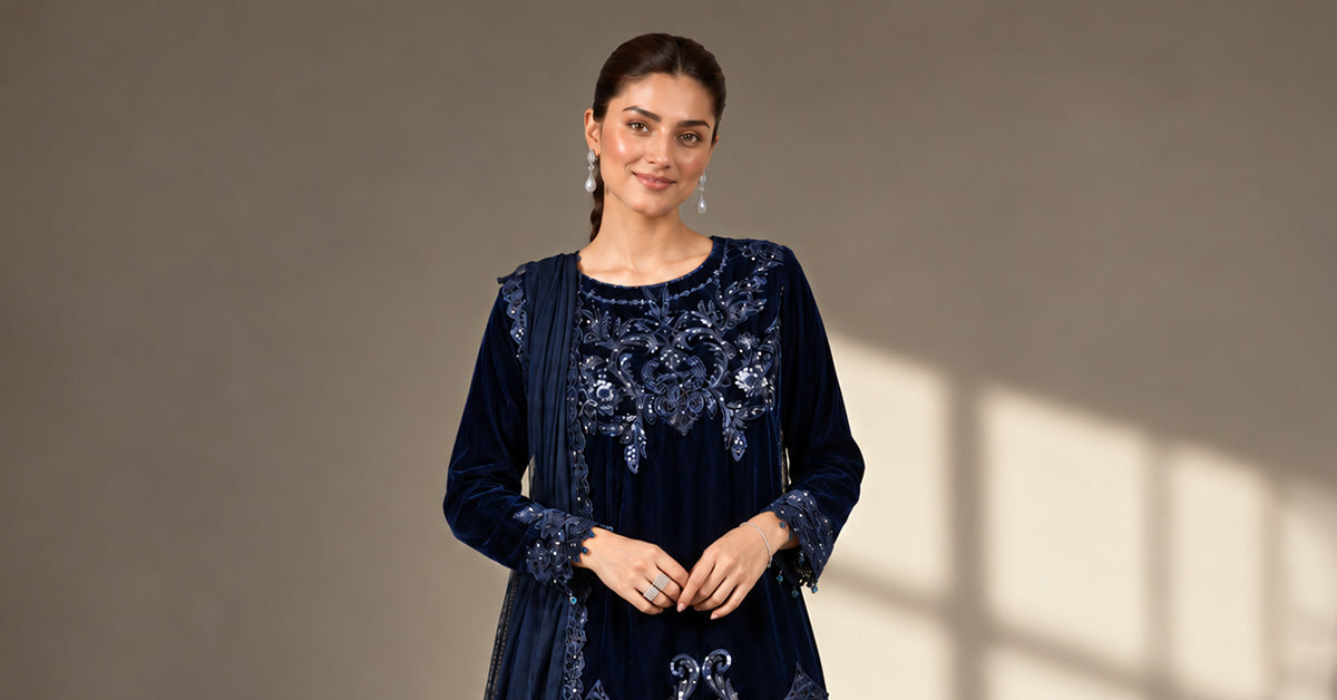 3 Piece Embroidered Velvet Suit
