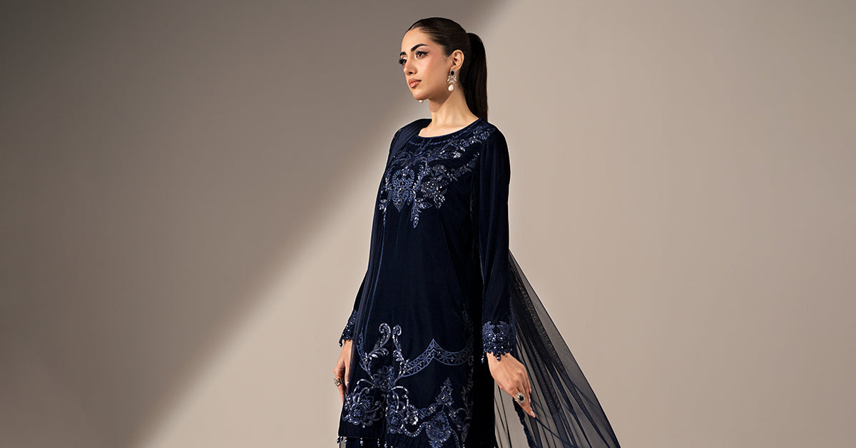 3 Piece Embroidered Velvet Suit
