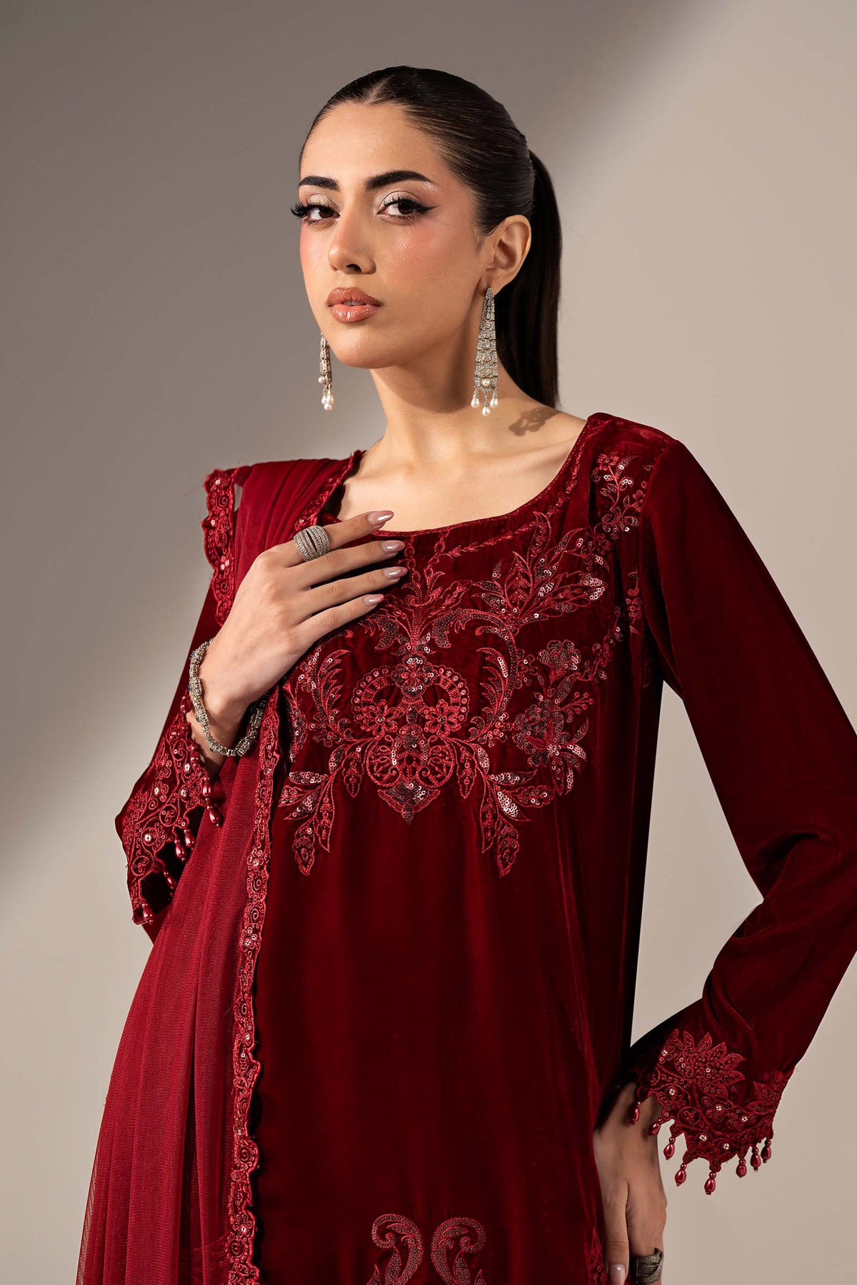 3 Piece Embroidered Velvet Suit