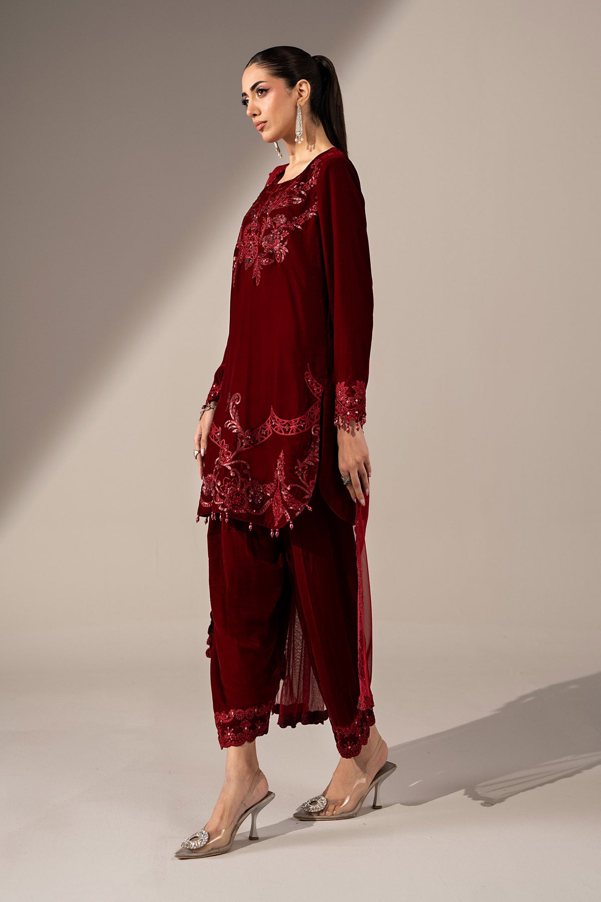 3 Piece Embroidered Velvet Suit