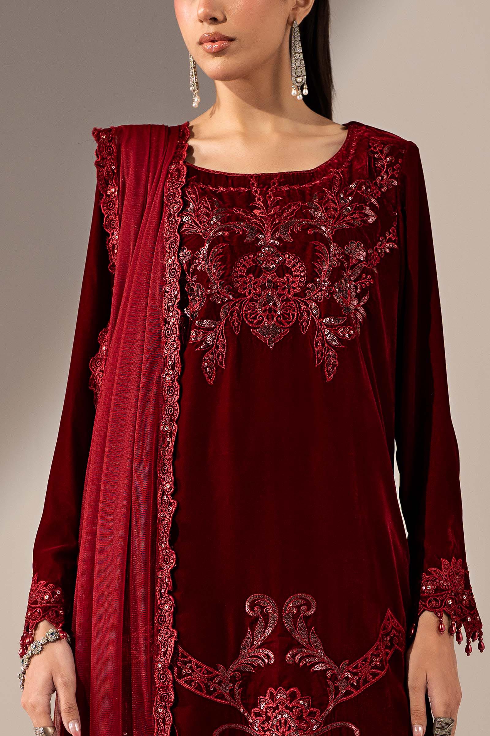 3 Piece Embroidered Velvet Suit