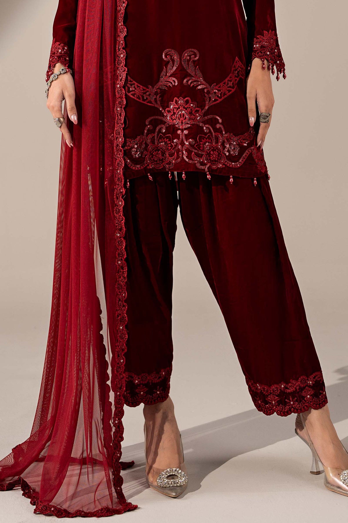 3 Piece Embroidered Velvet Suit