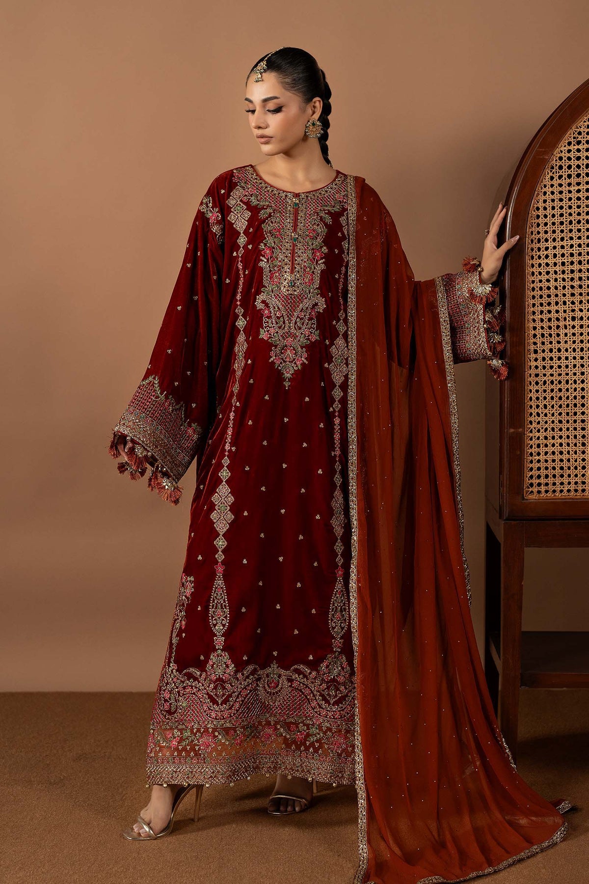 3 Piece Embroidered Velvet Suit
