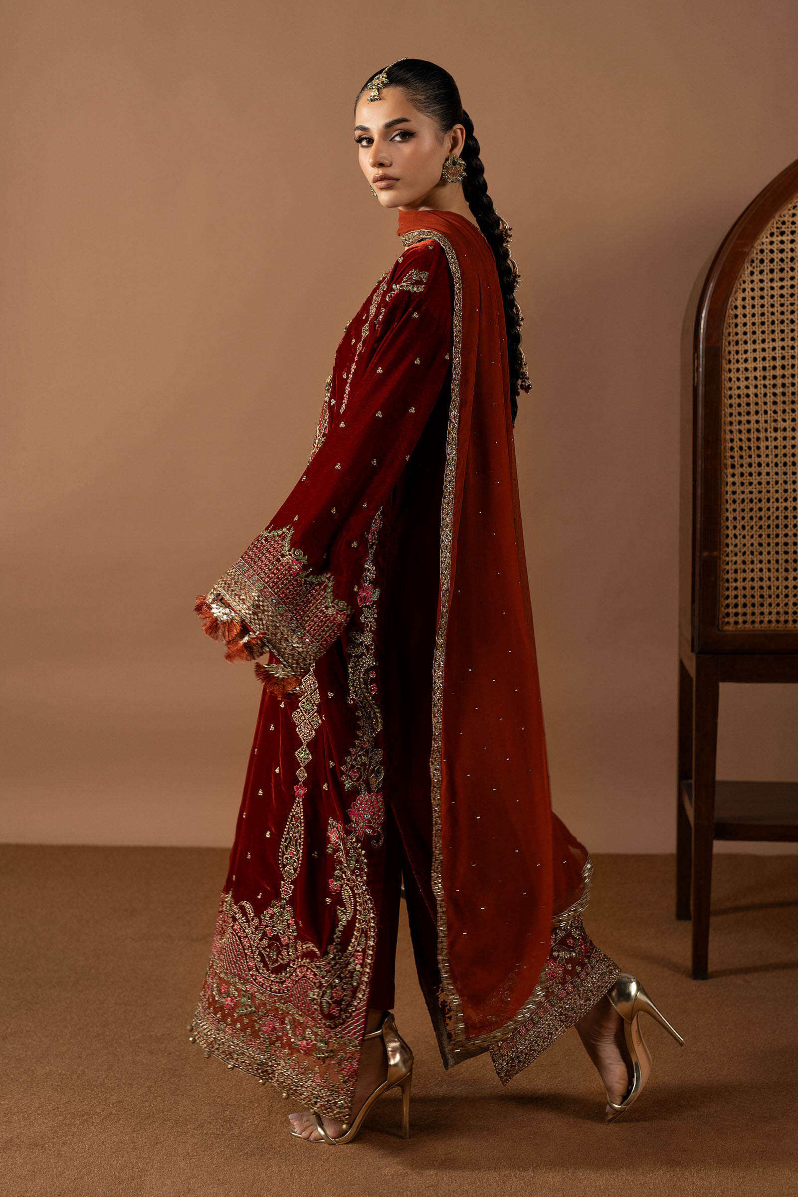 3 Piece Embroidered Velvet Suit