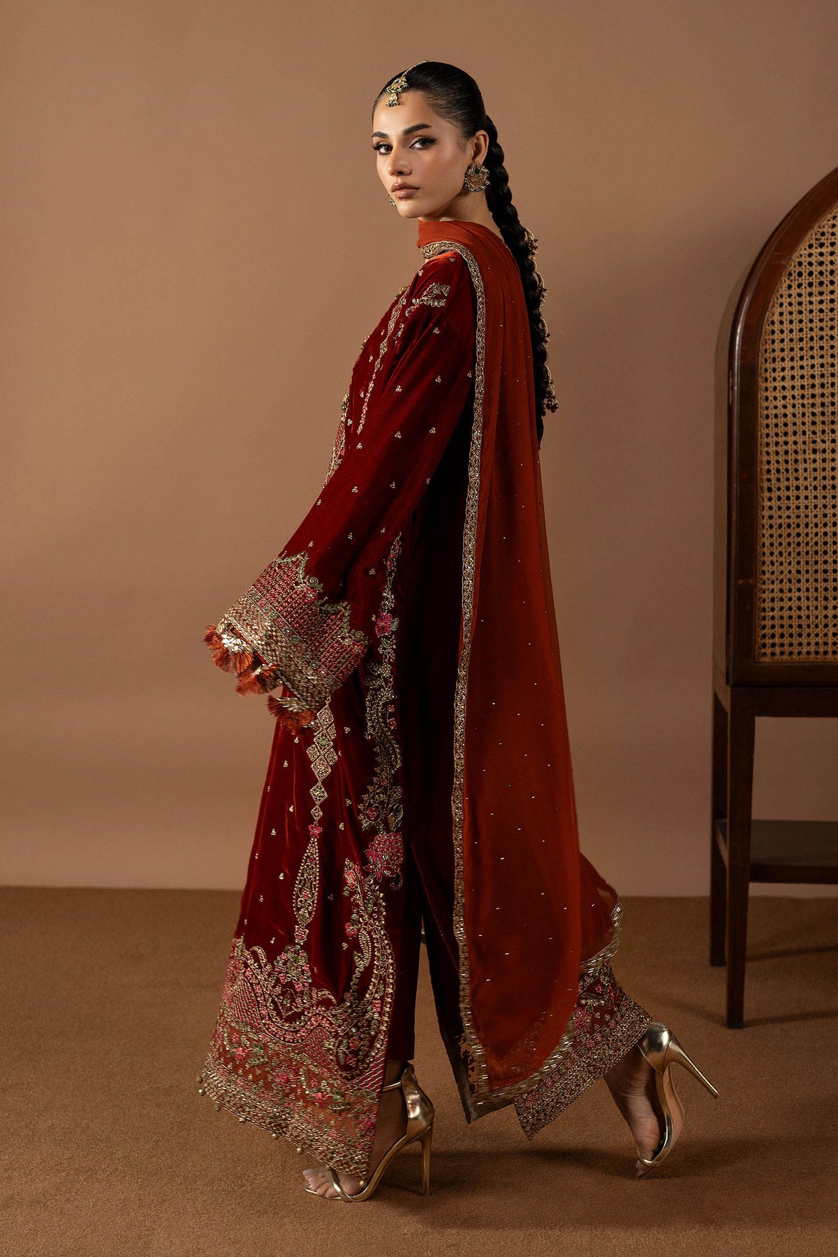 3 Piece Embroidered Velvet Suit