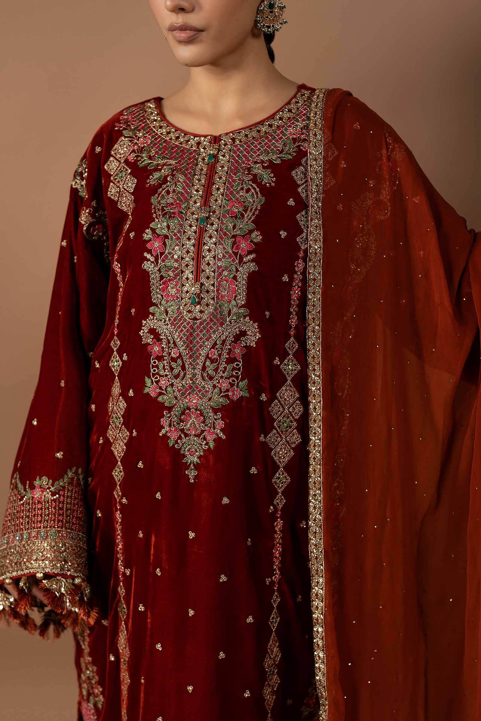 3 Piece Embroidered Velvet Suit