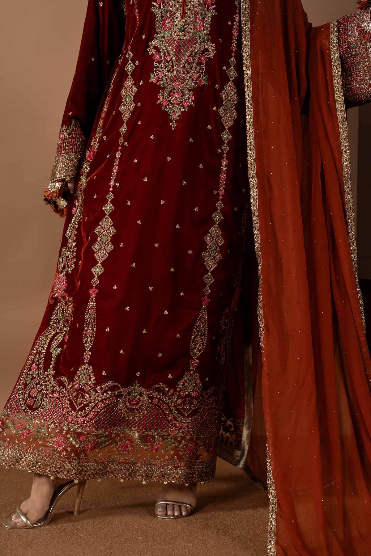 3 Piece Embroidered Velvet Suit