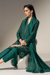 3 Piece Embroidered Black Warp Silk Suit