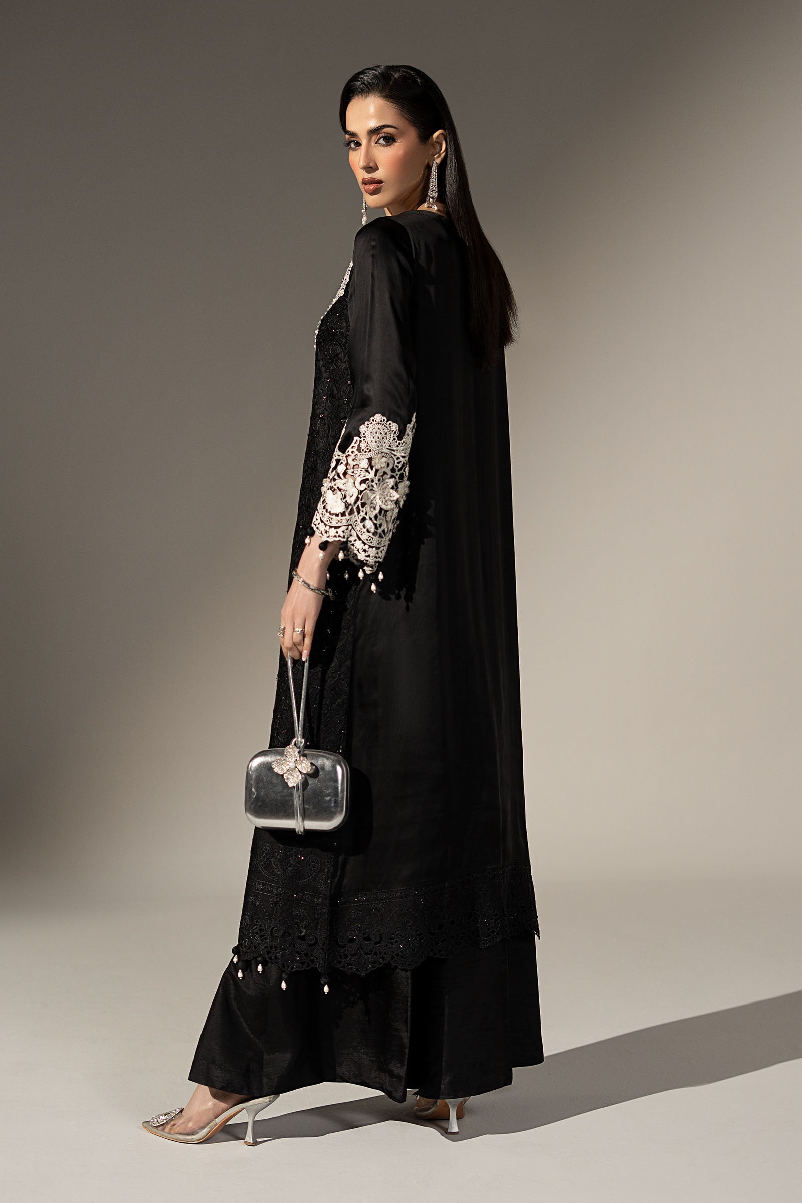3 Piece Embroidered Cotton Satin Suit