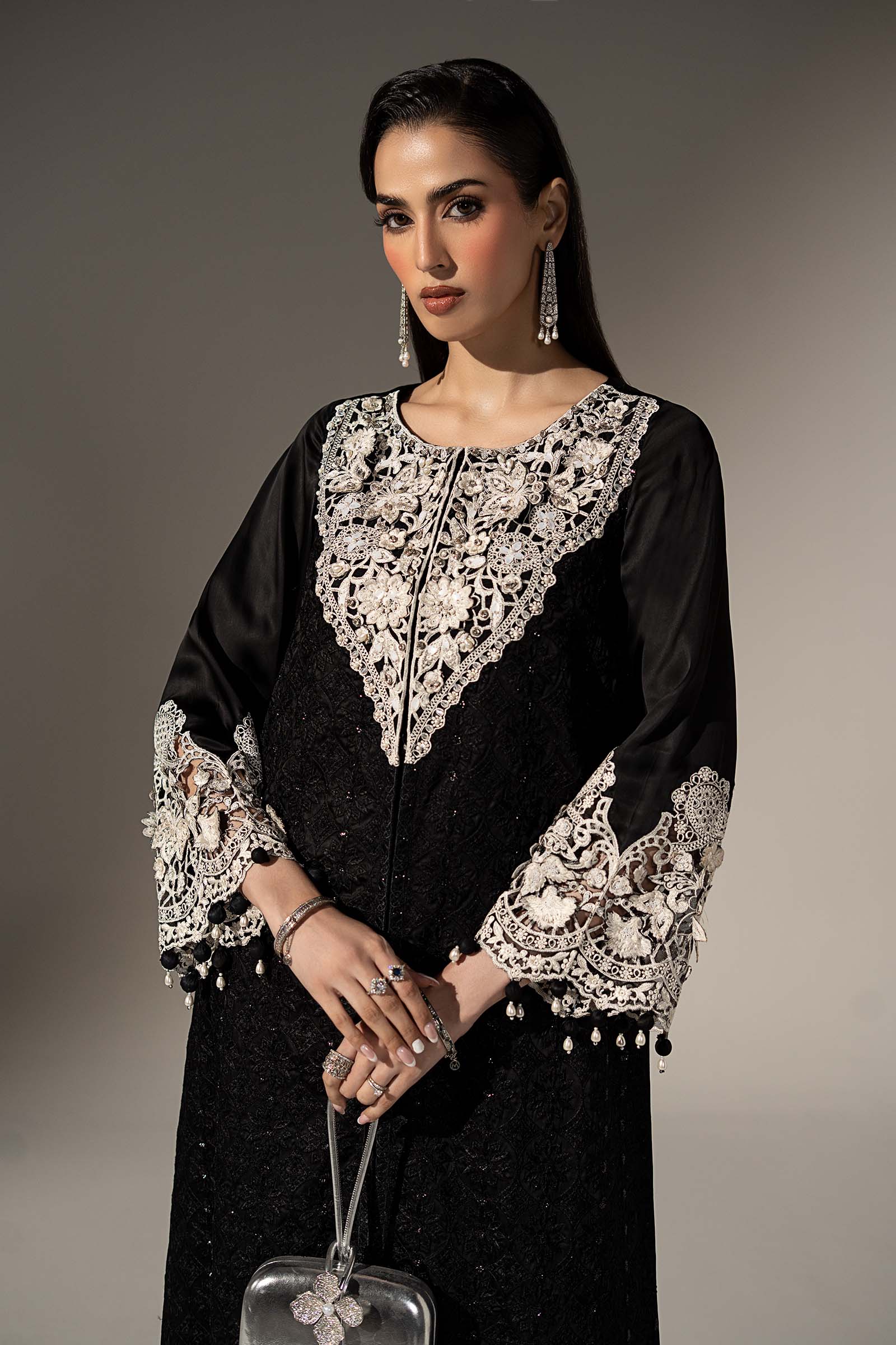 3 Piece Embroidered Cotton Satin Suit