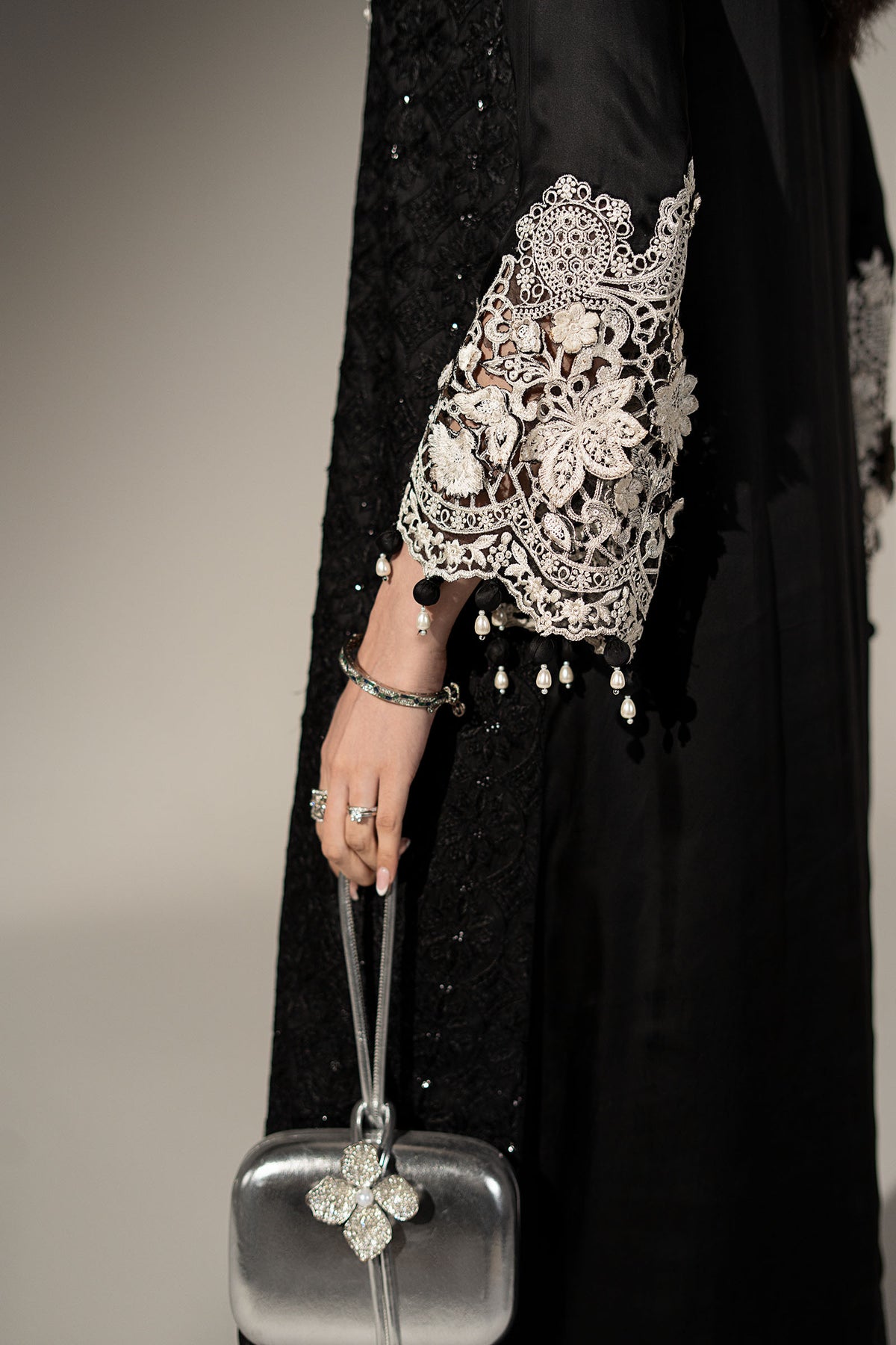 3 Piece Embroidered Cotton Satin Suit