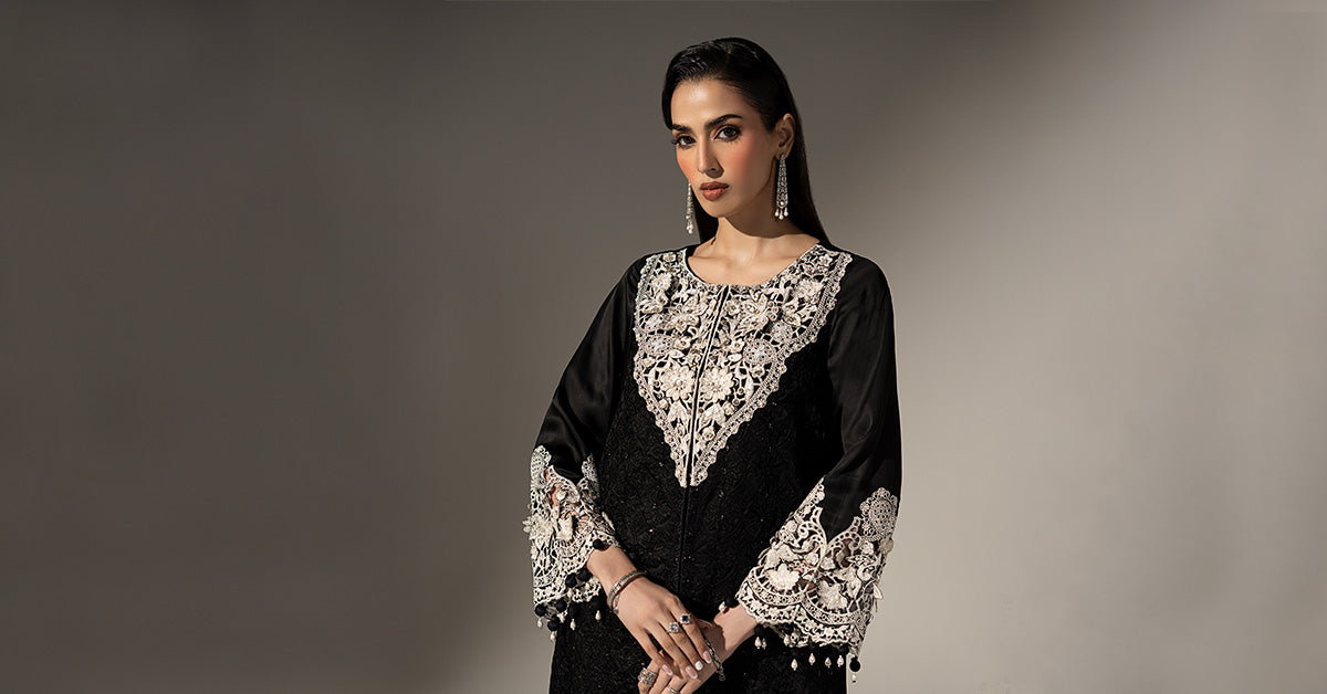 3 Piece Embroidered Cotton Satin Suit