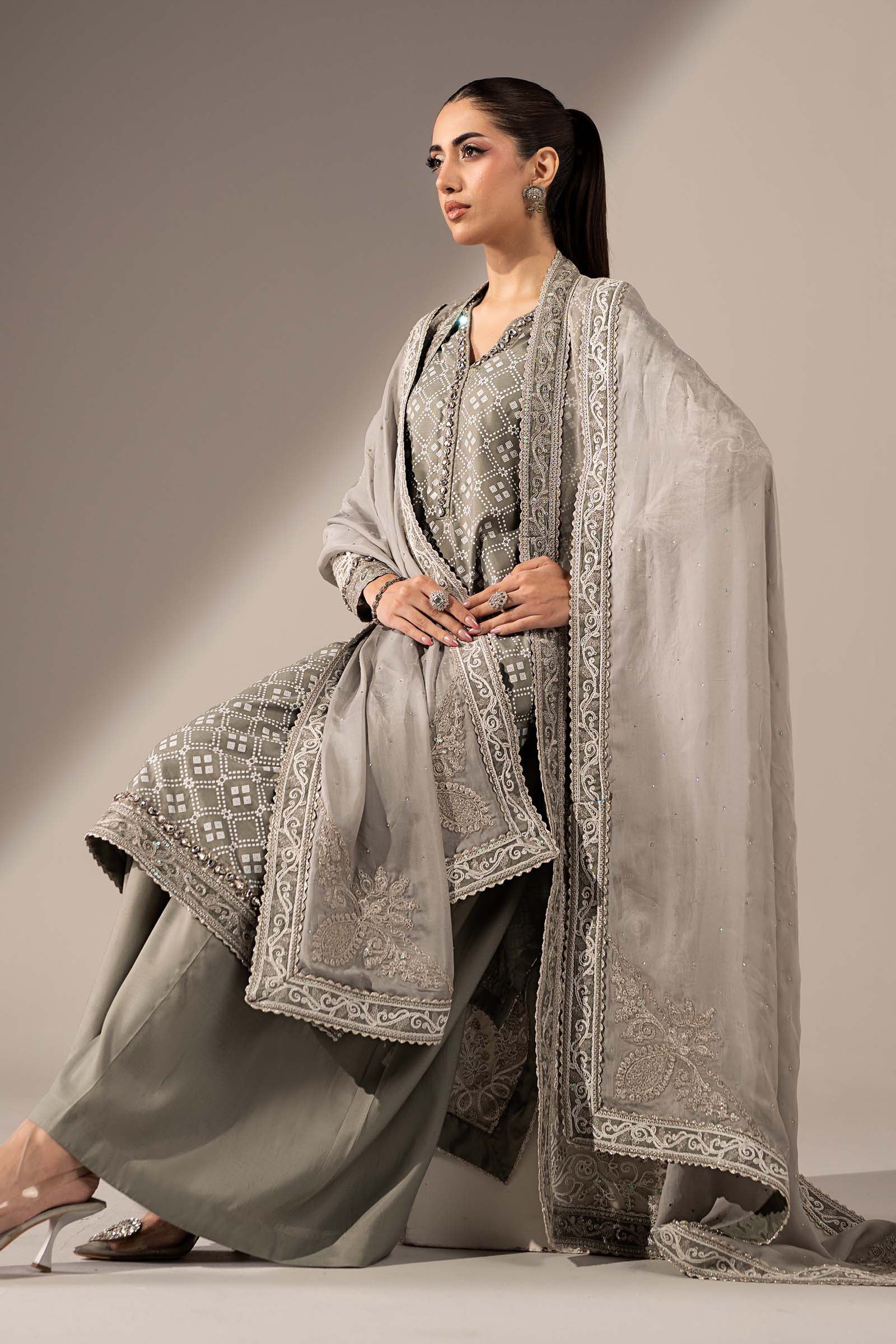 3 Piece Embroidered Organza Suit
