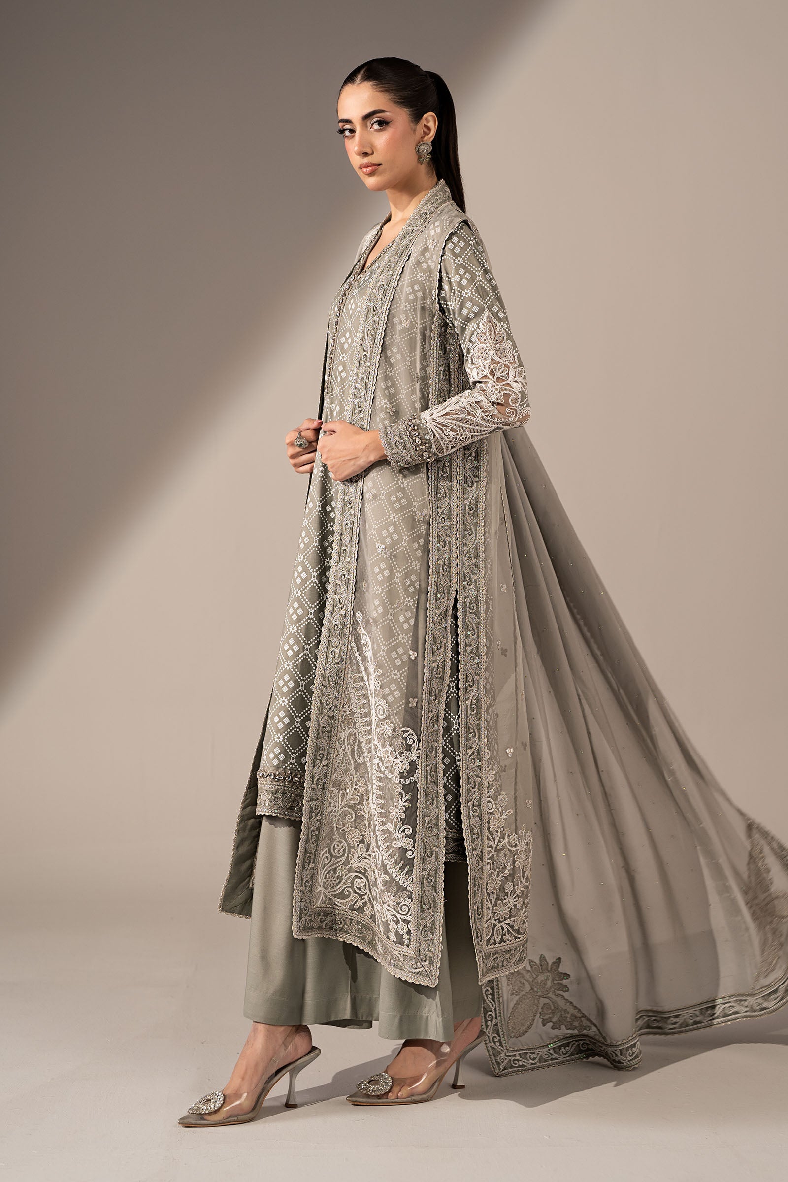 3 Piece Embroidered Organza Suit