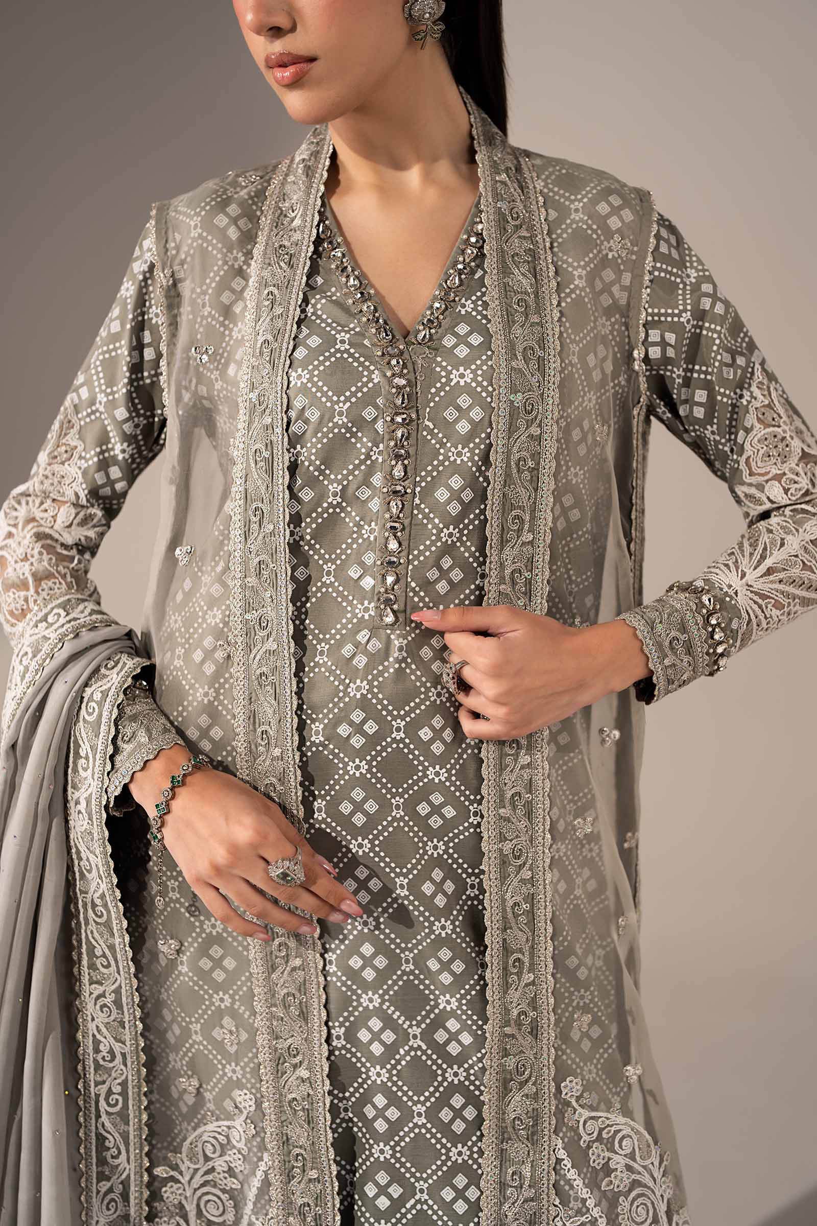 3 Piece Embroidered Organza Suit