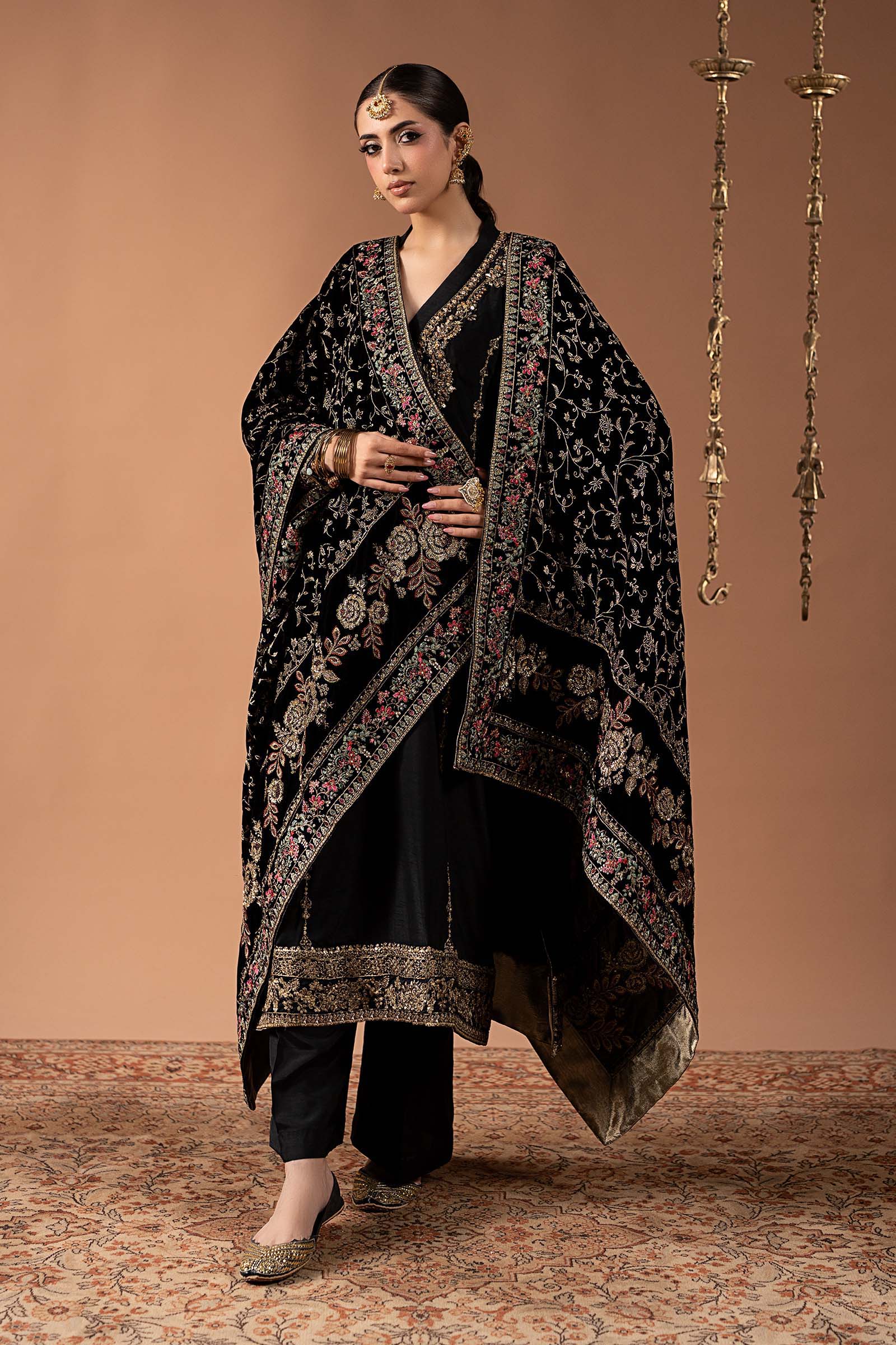 3 Piece Embroidered Raw Silk Suit