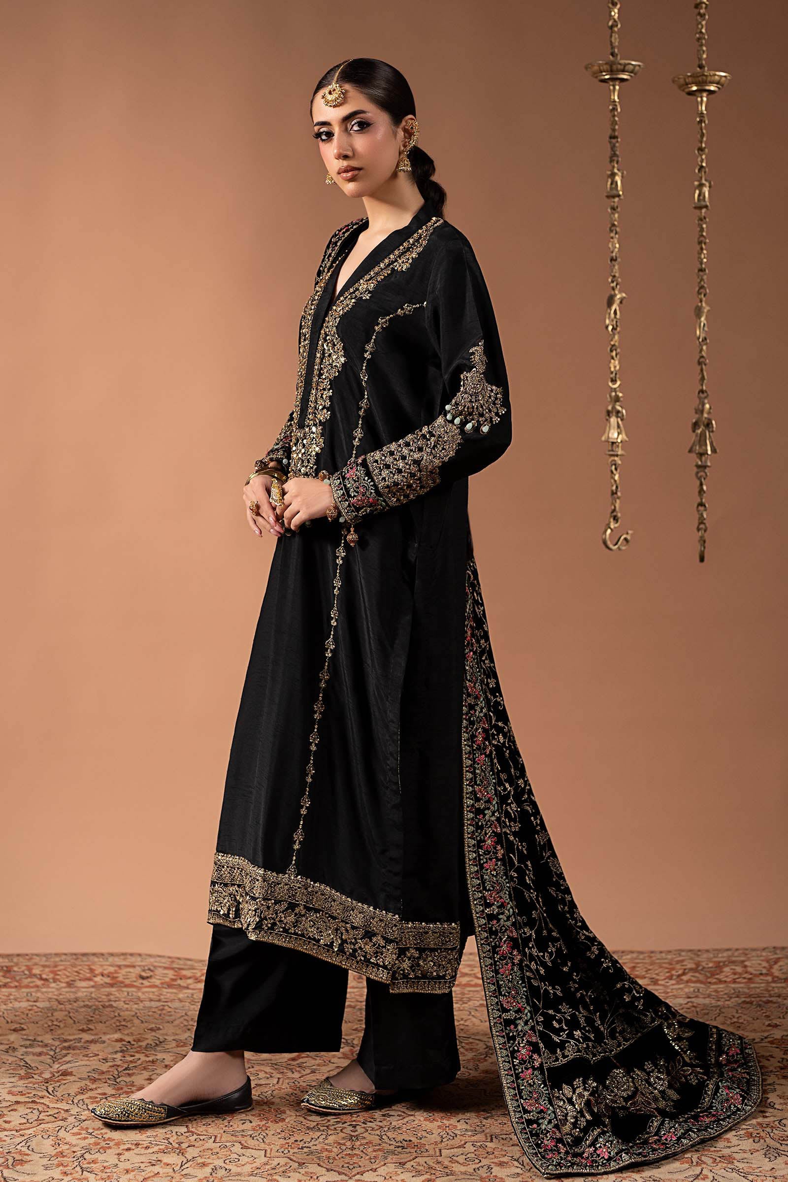 3 Piece Embroidered Raw Silk Suit