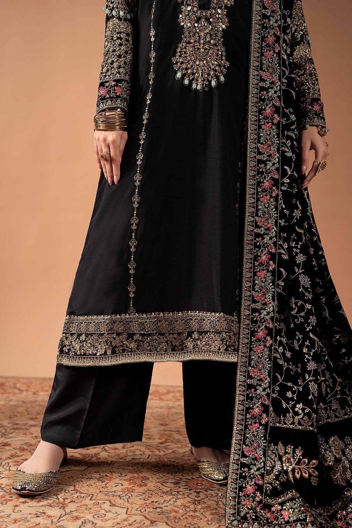 3 Piece Embroidered Raw Silk Suit