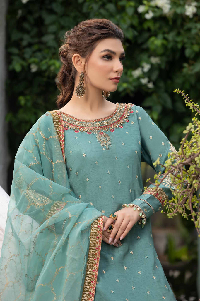Maria B 3 Piece Embroidered Raw Silk Suit, view 1