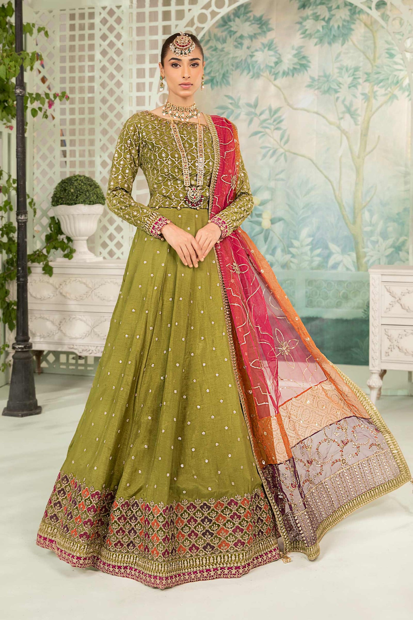3 Piece Embroidered Raw Silk Suit