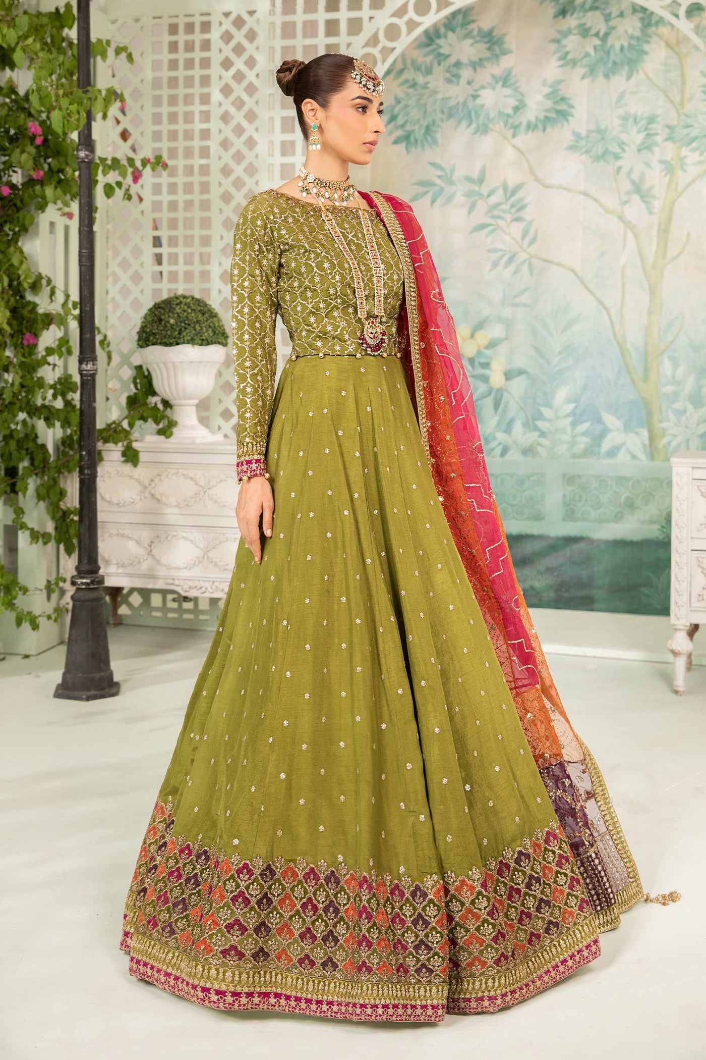 3 Piece Embroidered Raw Silk Suit