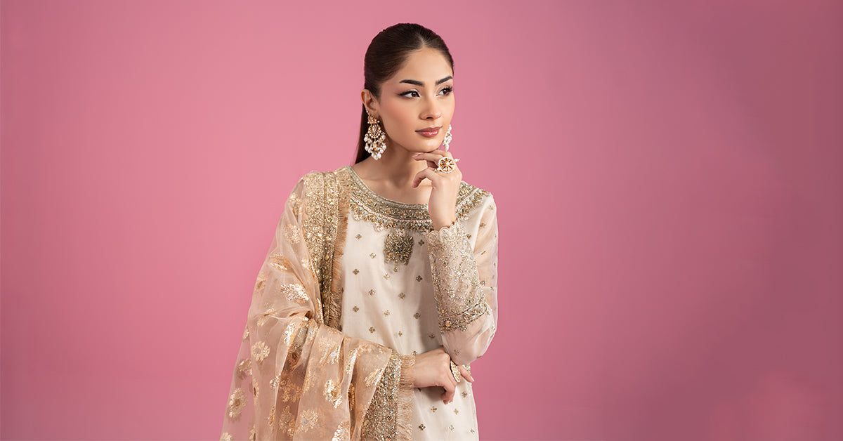 3 Piece Embroidered Organza Suit