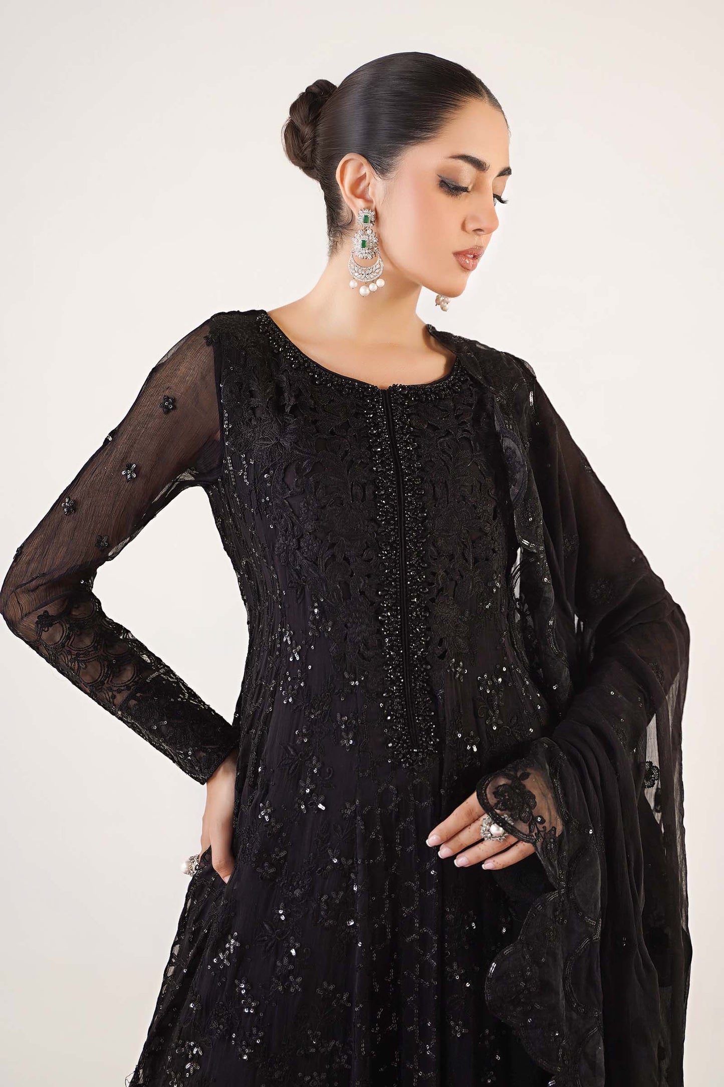 3 Piece Embroidered Chiffon Suit