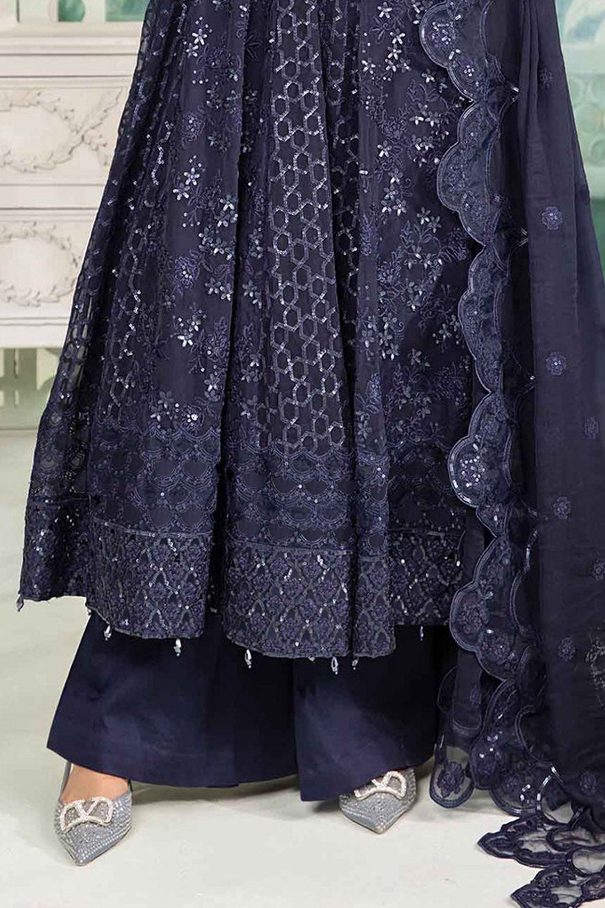 3 Piece Embroidered Chiffon Suit